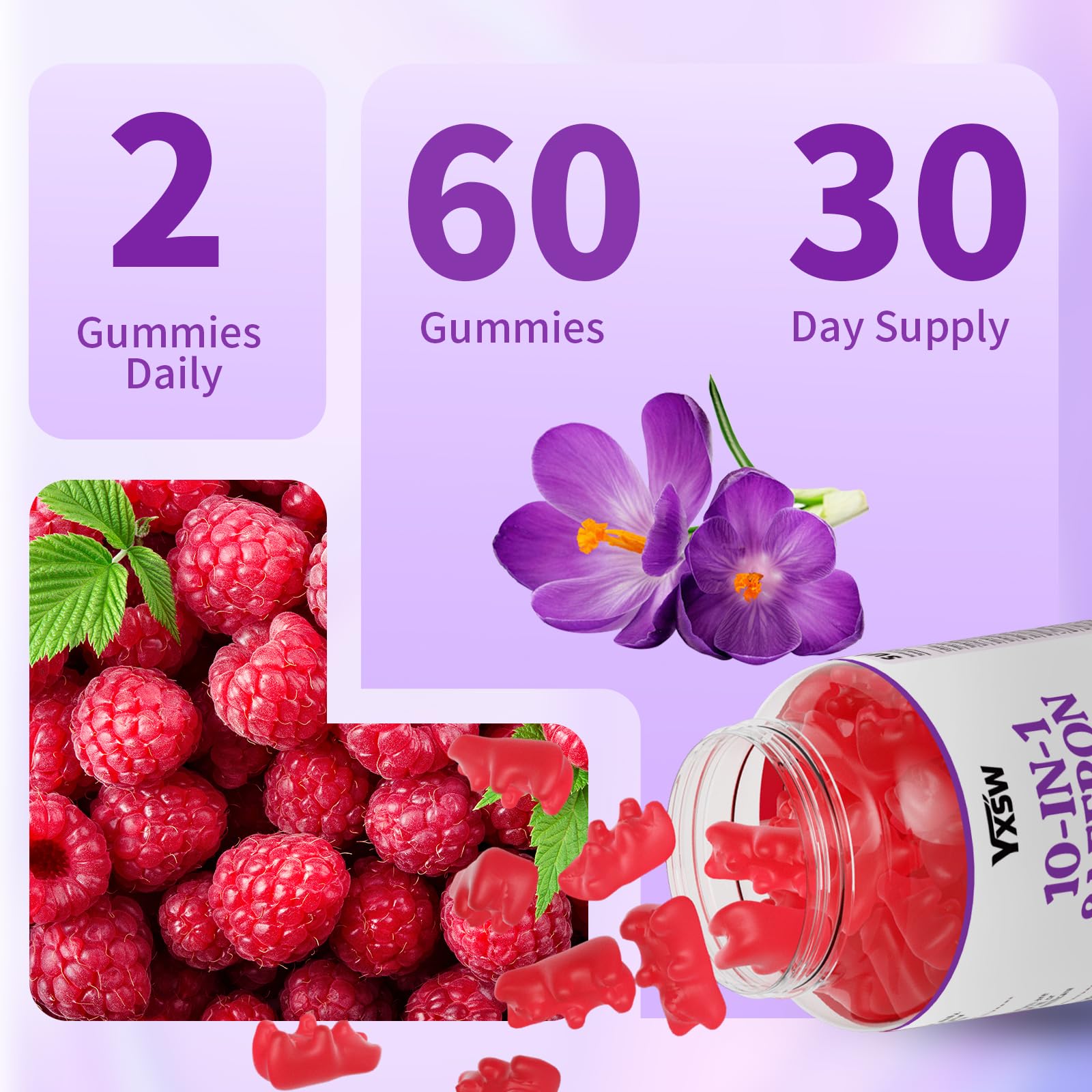 YXSW Saffron Gummies, Saffron Supplements for Kids & Adults with Ashwagandha, L-Theanine, Lemon Balm, Vitamin D3, B6, Magnesium & Zinc - Support Focus, Relaxation, Raspberry Flavor, 120 Count YXSW buy supplements canada