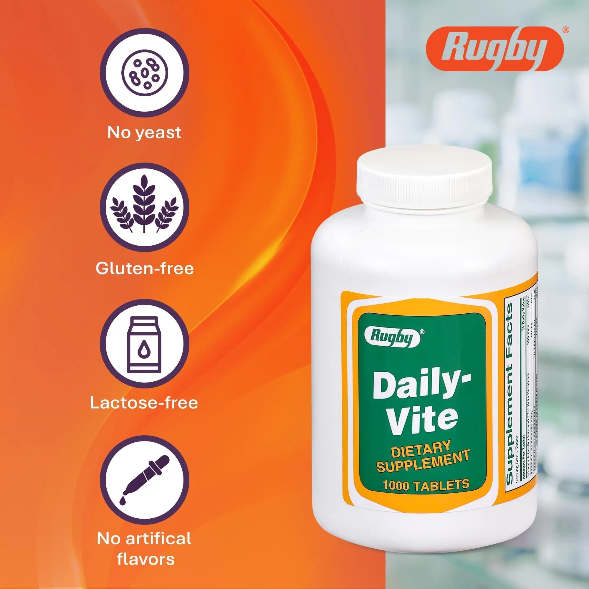 Rugby Daily-Vite Multivitamin Tablets, Gluten-Free Dietary Supplement for Adults, Supports Overall Health, No Artificial Flavors - 1000 Count (1 Pack) RUGBY LABORATORIES buy supplements canada