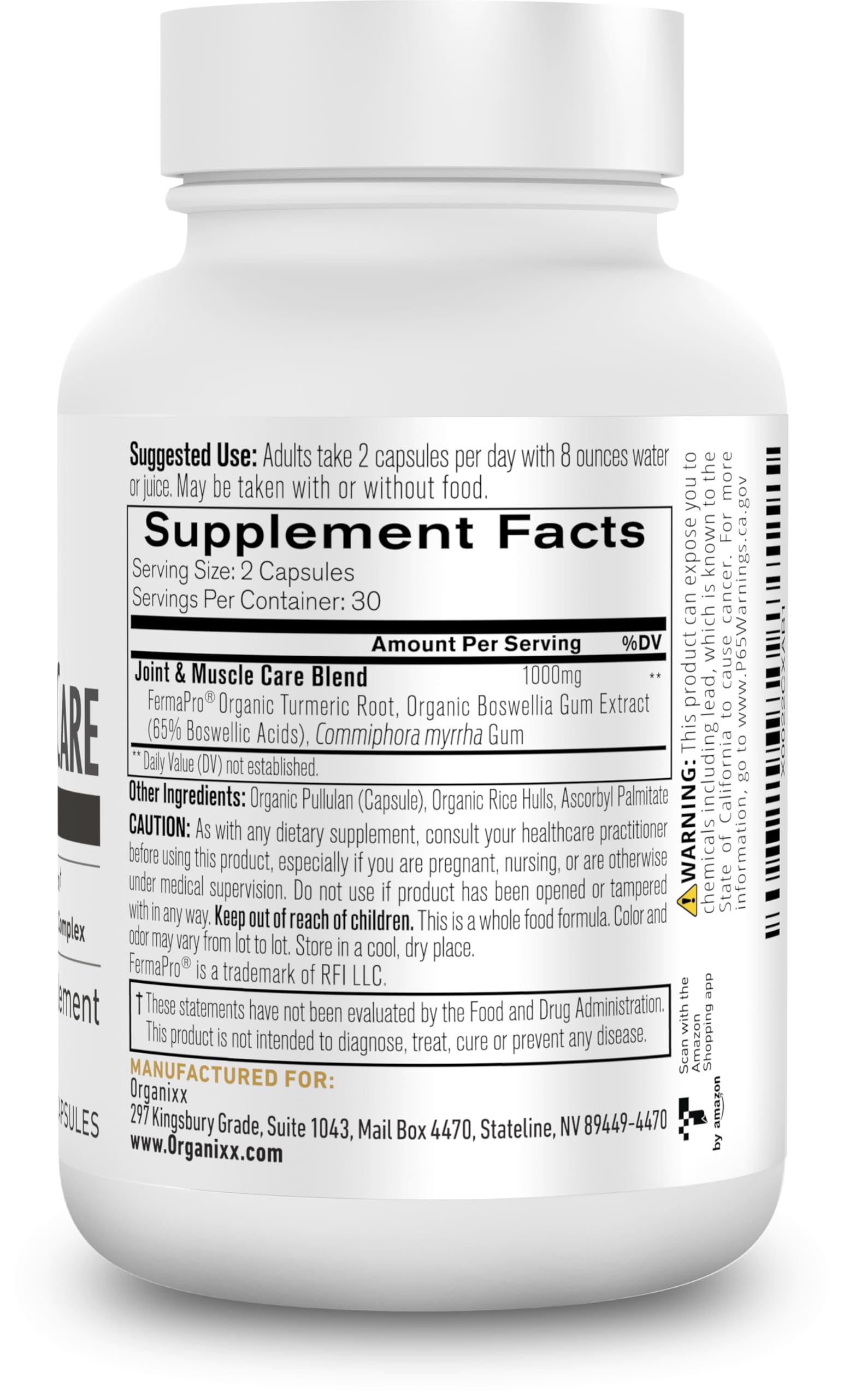 Organixx Joint & Muscle Care Organic Turmeric Supplement, 3-in-1 Frankincense, Turmeric and Myrrh Joint Health & Joint Support Supplement Body Care Capsules, Supports Swelling, Tension, 60 Capsules Organixx buy supplements canada