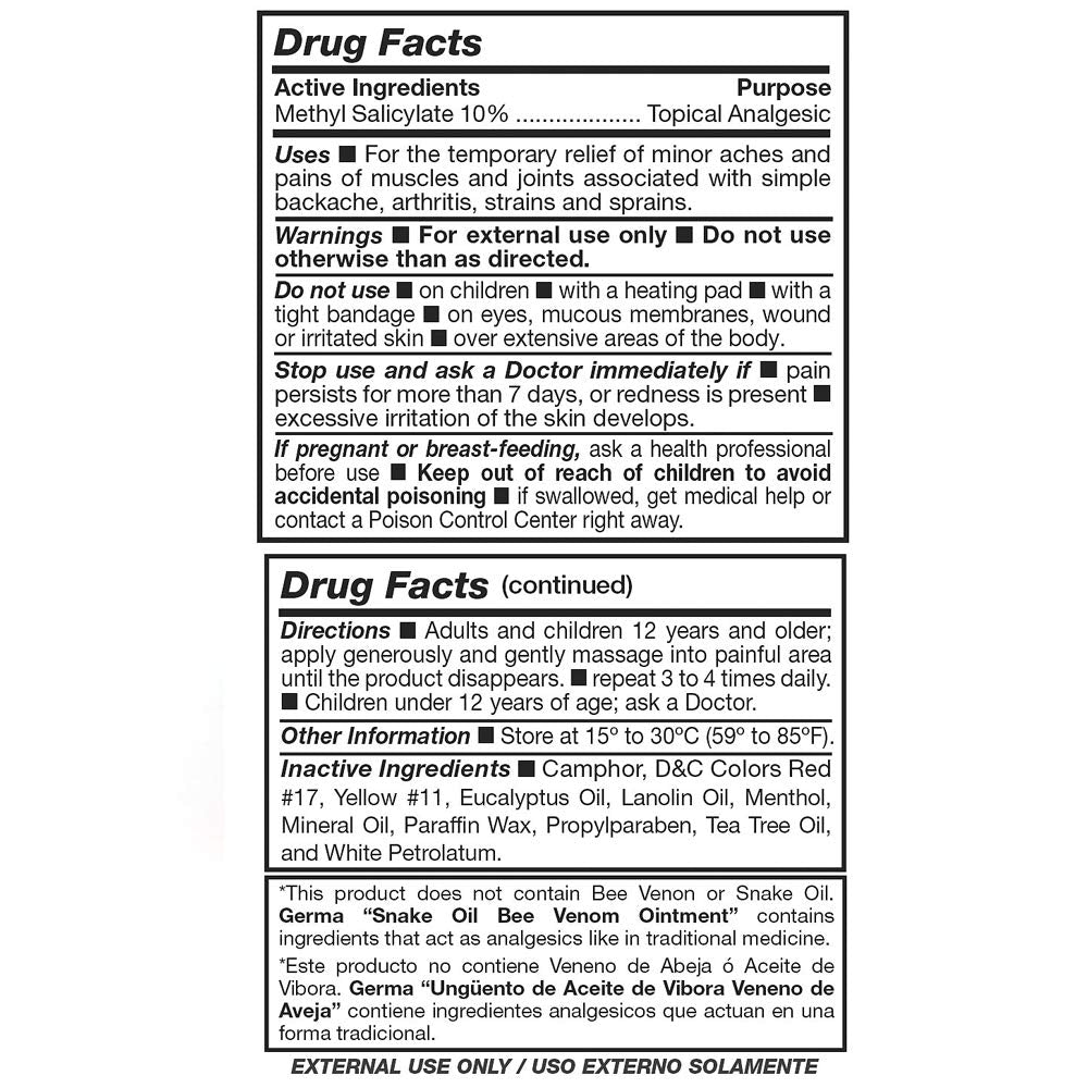 Aceite de Vibora con Veneno de Aveja 3 oz. Germa buy supplements canada