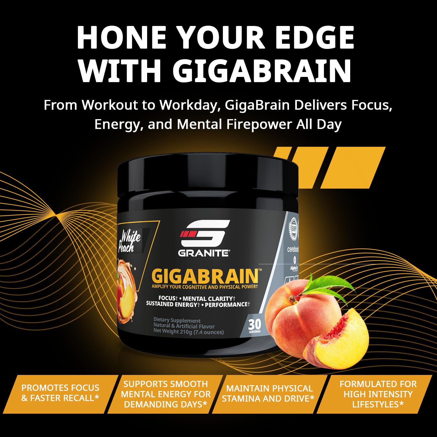 Granite Nutrition GigaBrain Nootropic Energy Powder – Cereboost, Alpha-GPC & ElevATP – Cognitive Focus Supplement for Sustained Energy & Performance – White Peach, 30 Servings Granite Supplements buy supplements canada