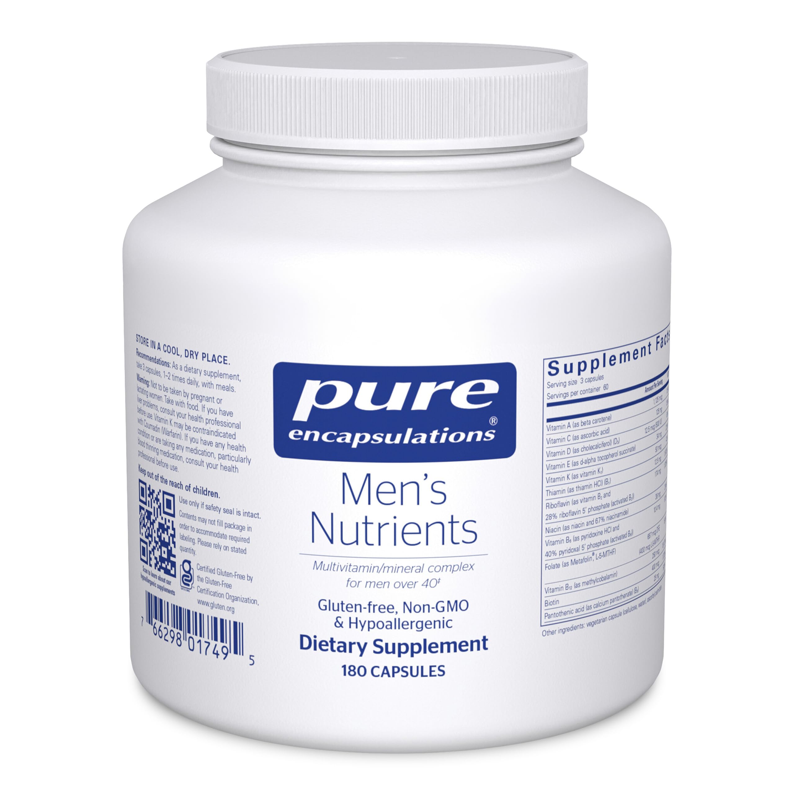 Pure Encapsulations Men's Nutrients - Multivitamin Mineral Supplement to Support Energy, Endurance & Stamina in Men Over 40* - with Vitamin D, Vitamin C & Trace Minerals - 180 Capsules Pure Encapsulations buy supplements canada