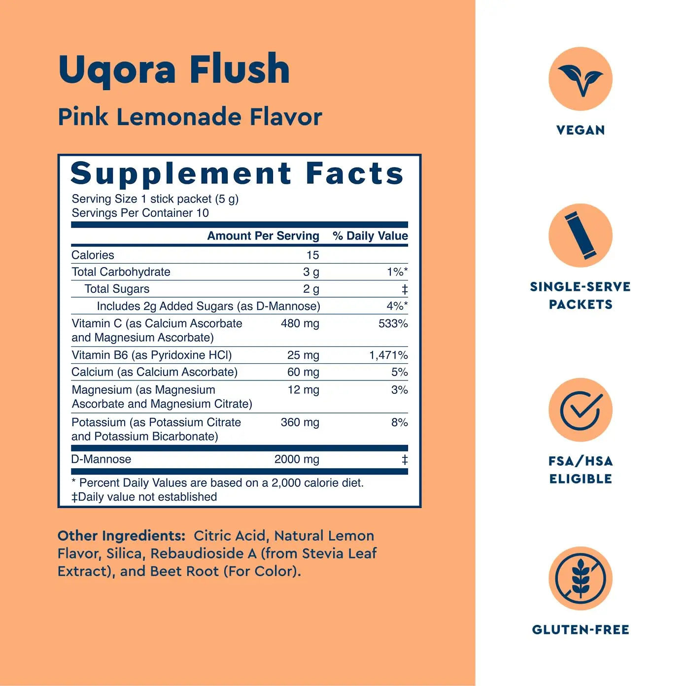 Uqora Flush - Urinary Tract* with D-Mannose, Vitamin C, Vitamin B6, Potassium, Magnesium & Calcium - Gluten-Free & Vegan - Pink Lemonade Flavor - 20 Packets (2 Pack) Uqora buy supplements canada