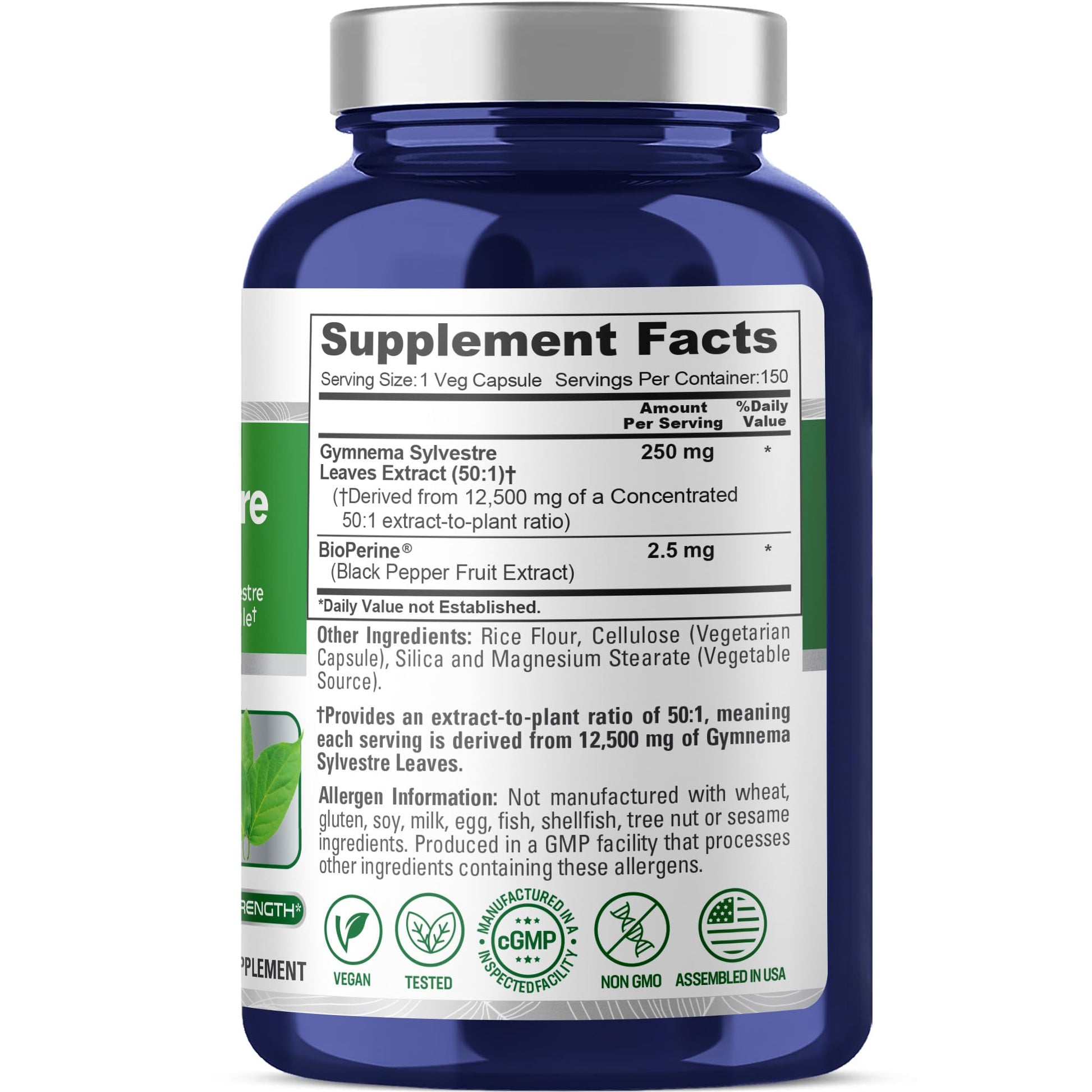 NusaPure Gymnema Sylvestre 50:1 Extract, 250 mg Equivalent to 12,500mg Per Vegan Caps - 150 Count (Non-GMO, Vegan, Bioperine) NusaPure buy supplements canada