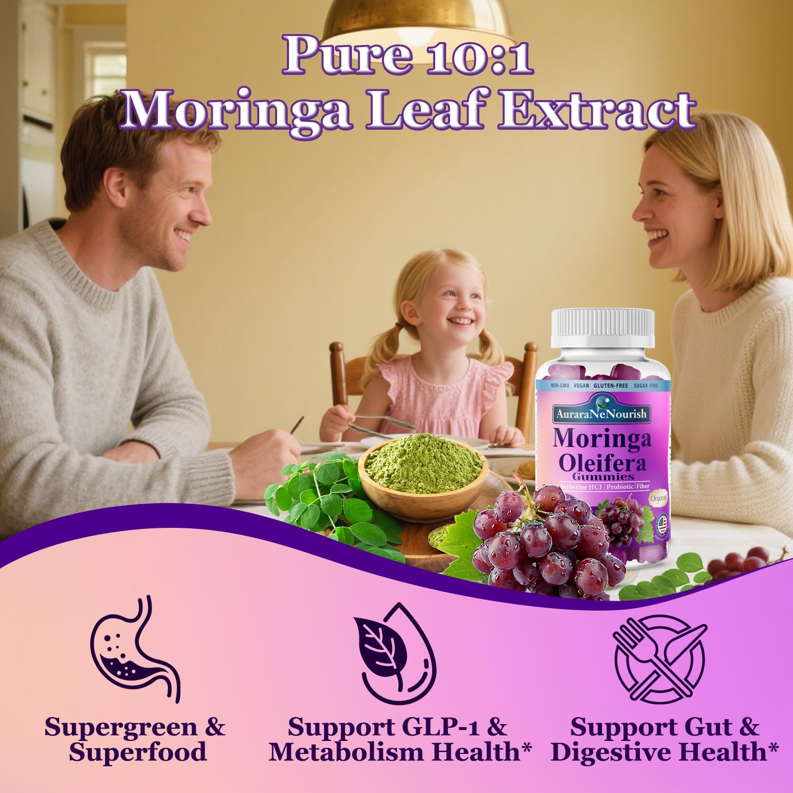 AuraraNeNourish Organic Moringa Oleifera Gummies for Women & Men, 8-in-1 Superfood Blend w. Berberine HCl & Moringa Leaf Extract for GLP-1 Support & Energy Immune Joint & Gut Health Sugar-Free AuraraNeNourish buy supplements canada