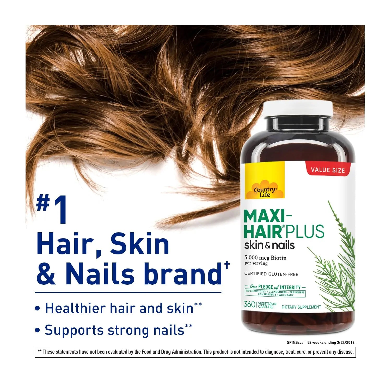 Country Life Maxi-Hair Plus 5000 mcg Biotin, 360 Capsules, Certified Gluten Free, Certified Vegetarian Country Life buy supplements canada
