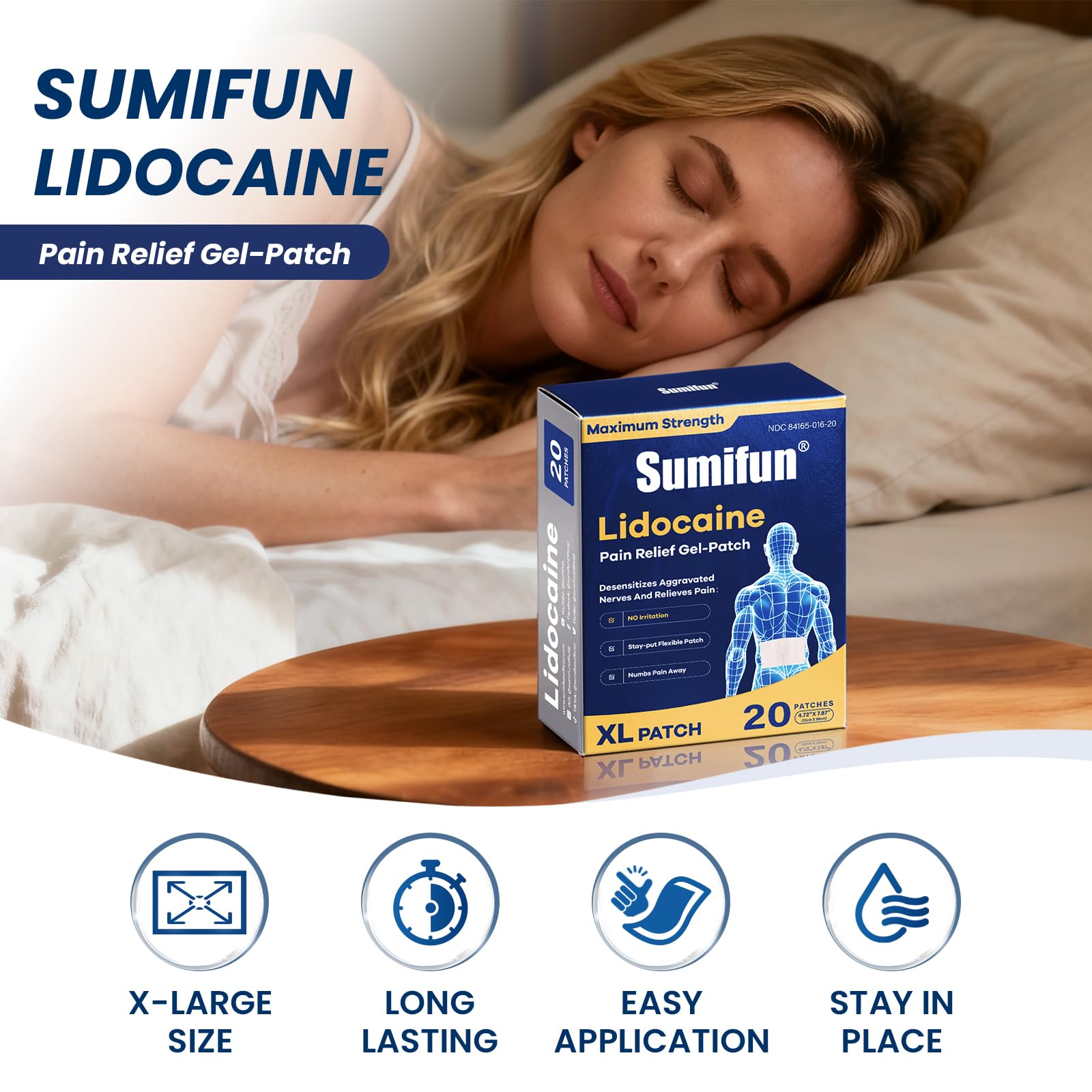 Sumifun XL Lidocaine Patches for Pain Relief, 4% Lidocaine Maximum Strength OTC, Extra Large 4.72"x7.87" for Full Back Pain Patches & Large Areas (Extra Large, Count, 20) Sumifun buy supplements canada