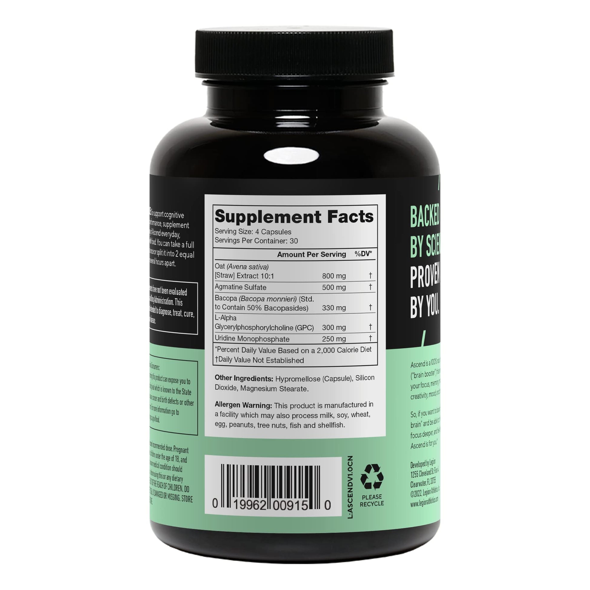 LEGION Athletics Ascend Nootropic - All-Natural Brain Supplements for Memory and Focus - Nootropics Brain Support Supplement with Alpha-GPC - Brain Supplement for Alertness & Mood Support, 30 Servings LEGION buy supplements canada