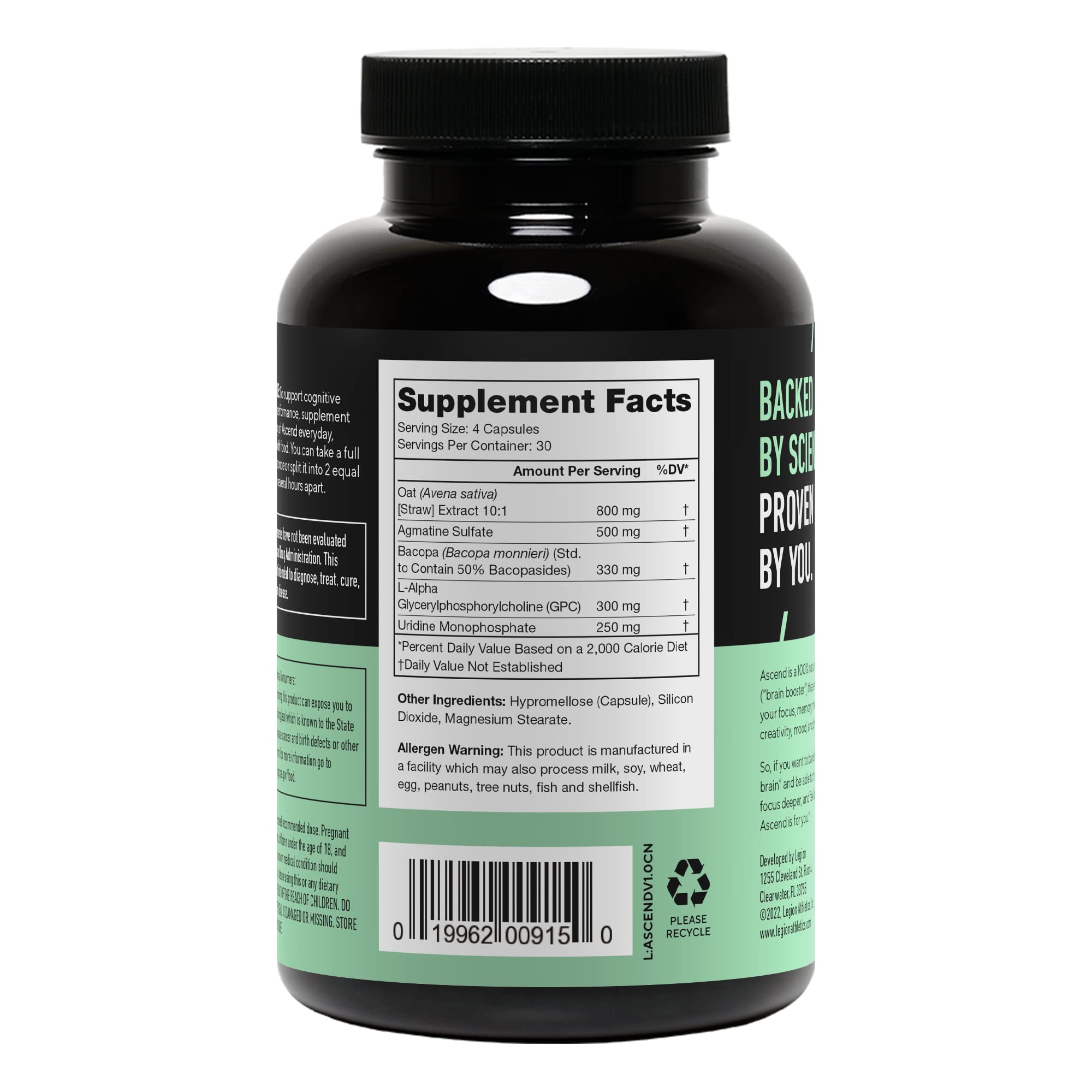 LEGION Athletics Ascend Nootropic - All-Natural Brain Supplements for Memory and Focus - Nootropics Brain Support Supplement with Alpha-GPC - Brain Supplement for Alertness & Mood Support, 30 Servings LEGION buy supplements canada