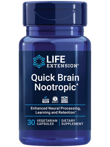 Life Extension Quick Brain Nootropic, Fast Thinking, Learning, Concentration, Lutein, zeaxanthin, gotu kola, bacopa, Gluten Free, Non-GMO, Vegetarian, 1 Daily, 30 Capsules Life Extension buy supplements canada