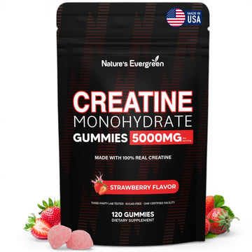 Creatine Monohydrate 5000mg Gummies, Pre-Workout 5g Creatine Gummy Supplement for Men & Women: Muscle Builder & Energy Boost, Sugar Free, Vegan, Strawberry Flavor, (120 Count) Made in USA Nature's Evergreen buy supplements canada