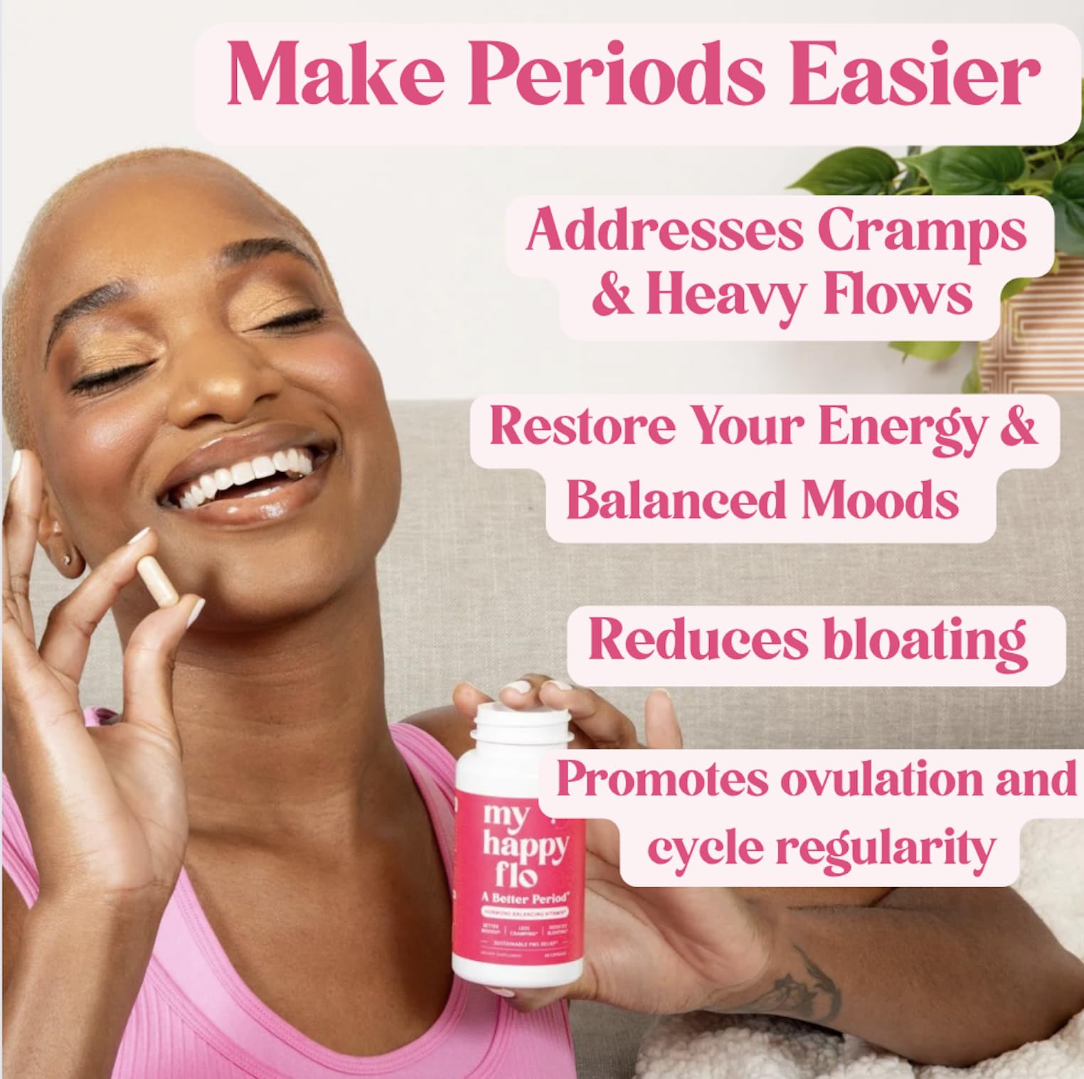 My Happy Flo PMS Support Supplement for Women with Iron, PMS Relief Hormone Support for Women, 10-in-1 PMDD Supplements for Women | DIM & I3C Indole-3-Carbinol for Cramp Relief, Heavy Flow - 60 Caps My Happy Flo buy supplements canada