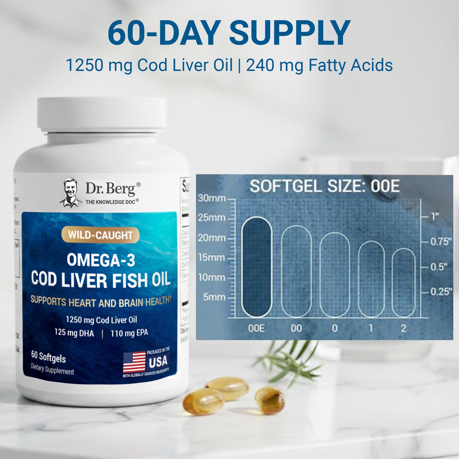 Dr. Berg Omega-3 Cod Liver Fish Oil 60 Softgels – Wild-Caught Icelandic Cod – Omega 3 EPA & DHA – Heart, Brain, Immune & Eye Support* – Lemon Flavor – 4X Lab-Tested – Non-GMO, No Fillers Dr. Berg Nutritionals buy supplements canada