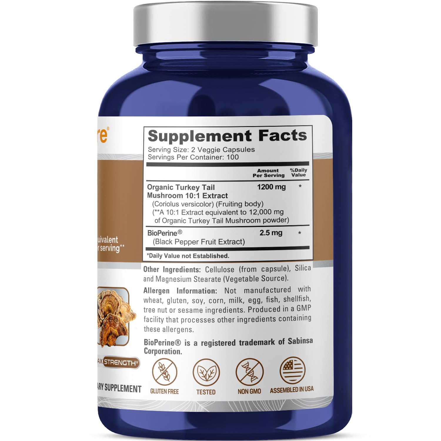 NusaPure Turkey Tail Mushroom Capsules, 10:1 Extract, 1200 mg Equivalent to 12,000mg, 200 Vcaps, Non-GMO, Gluten Free, Bioperine NusaPure buy supplements canada