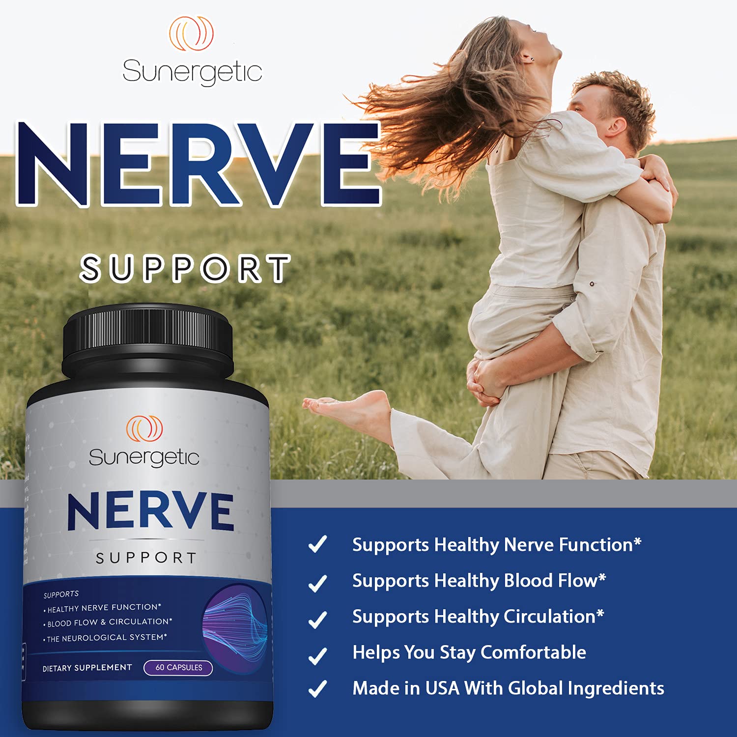 Premium Nerve Support Supplement – with Alpha Lipoic Acid (ALA) 600 mg, Acetyl-L-Carnitine (ALC) & Benfotiamine - Nerve Support Formula for Healthy Circulation, Feet, Hands & Toes - 60 Capsules Sunergetic buy supplements canada