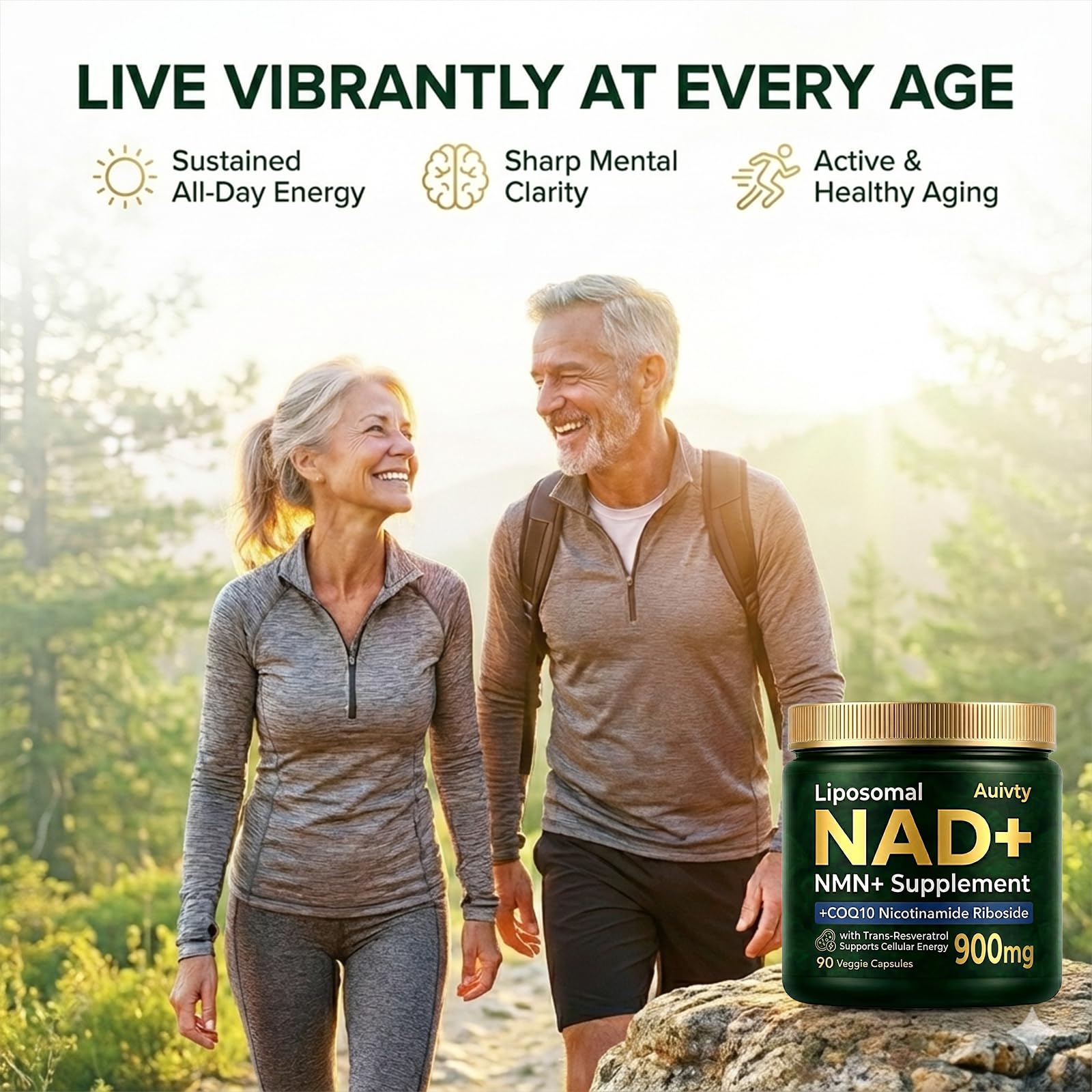 Auivty Liposomal NAD+ NMN Supplement with COQ10, Nicotinamide Riboside, Trans-Resveratrol, 900mg, 90 Veggie Capsules Auivty buy supplements canada