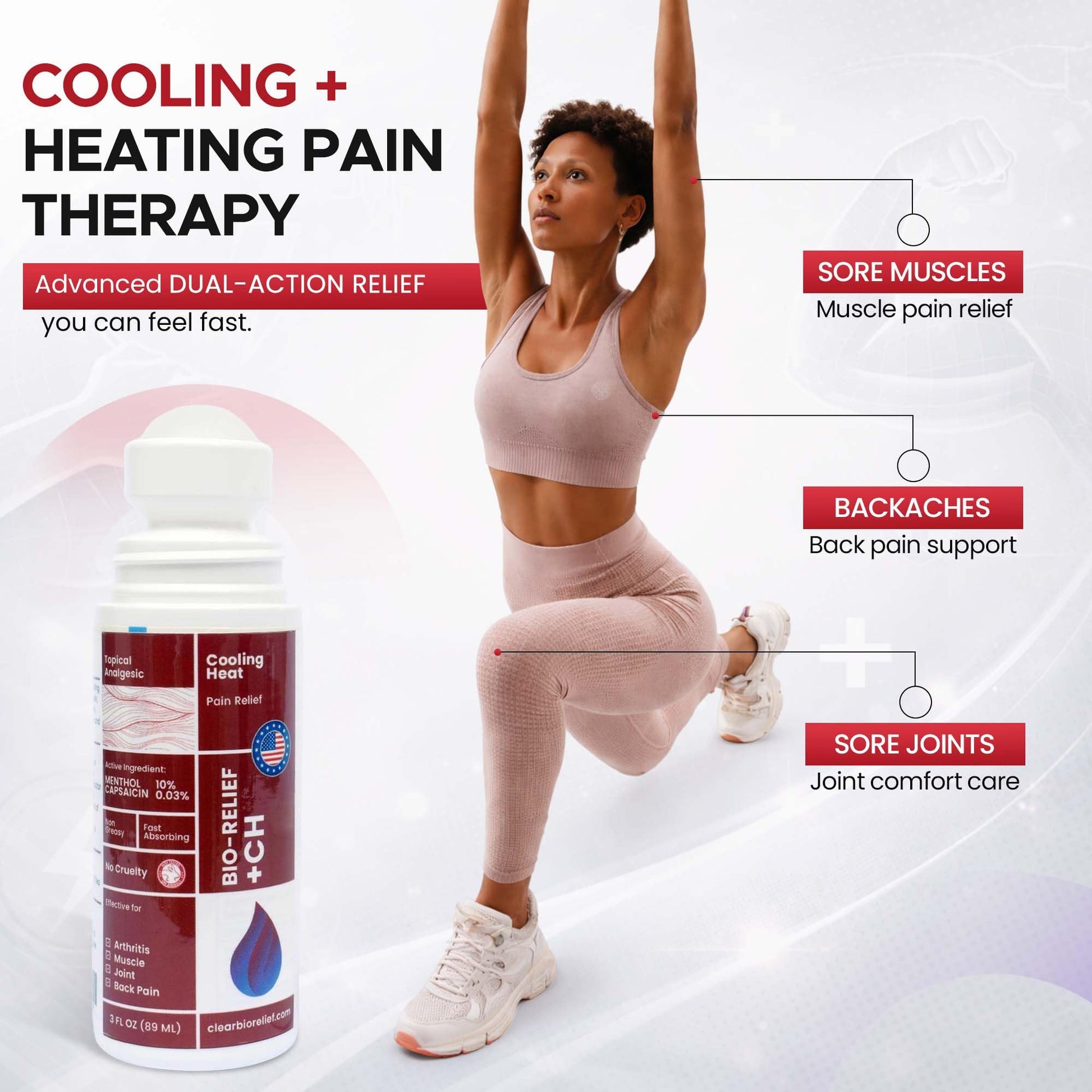 BIO-RELIEF +CH Pain Relief Roll On w 10% Methanol | Highly Effective, Cool & Topical Pain Relief Extra Strength for Arthritis,Muscle,Joint & Back | Easy Roll On Maximum Strength, Made in USA Scientific Solutions Global buy supplements canada