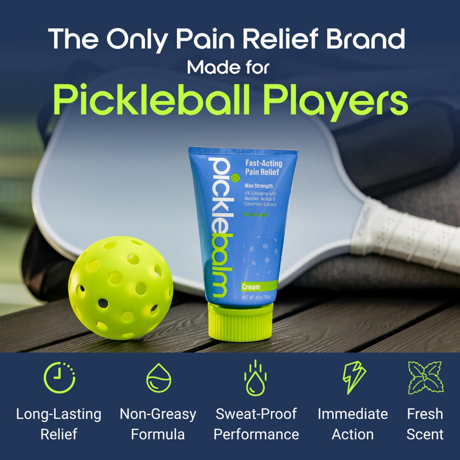 PickleBalm Pickleball Post-Game Muscle Pain Relief Cream with 4% Lidocaine, Arnica, Menthol, Cucumber Seed Extract for Shoulders, Knees, Wrists, and More, 4oz Cream PickleBalm buy supplements canada