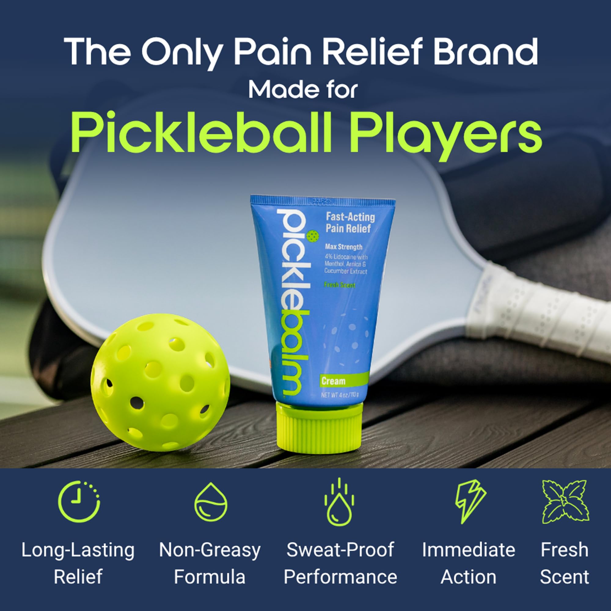 PickleBalm Pickleball Post-Game Muscle Pain Relief Cream with 4% Lidocaine, Arnica, Menthol, Cucumber Seed Extract for Shoulders, Knees, Wrists, and More, 4oz Cream PickleBalm buy supplements canada