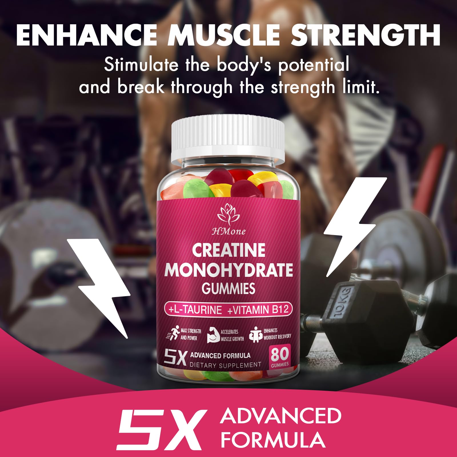 HMone Creatine Monohydrate Gummies - 5g for Men & Women, 160 Count and Creatine Chewable Supplements for Muscle Gain, Muscle Strength, Energy Boost HMone buy supplements canada