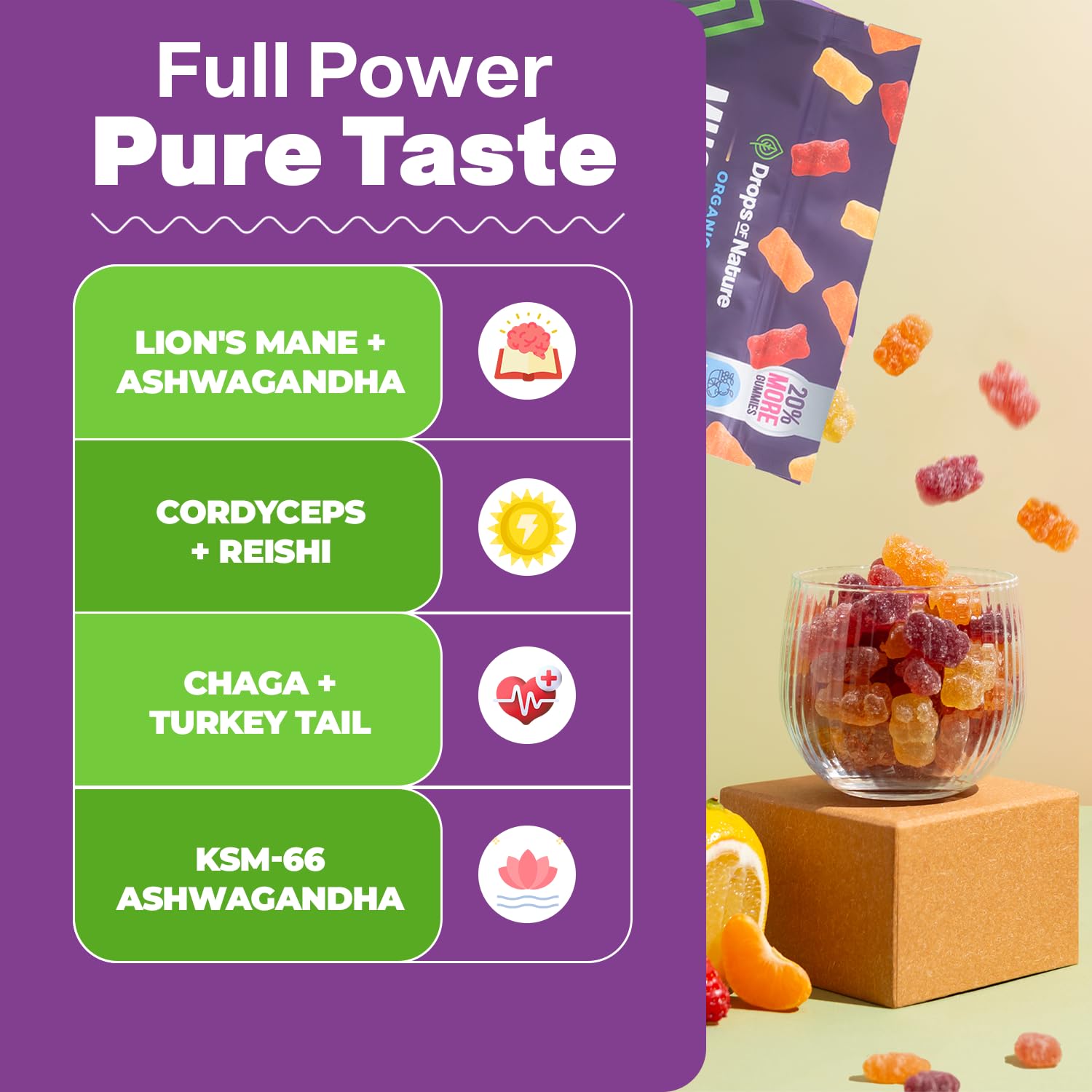 Drops Of Nature Lions Mane & Ashwagandha Gummies – Turkey Tail, Maitake, Reishi, Chaga, Shiitake, Cordyceps – Organic, Low Carb Superfood Gummies Drops Of Nature buy supplements canada
