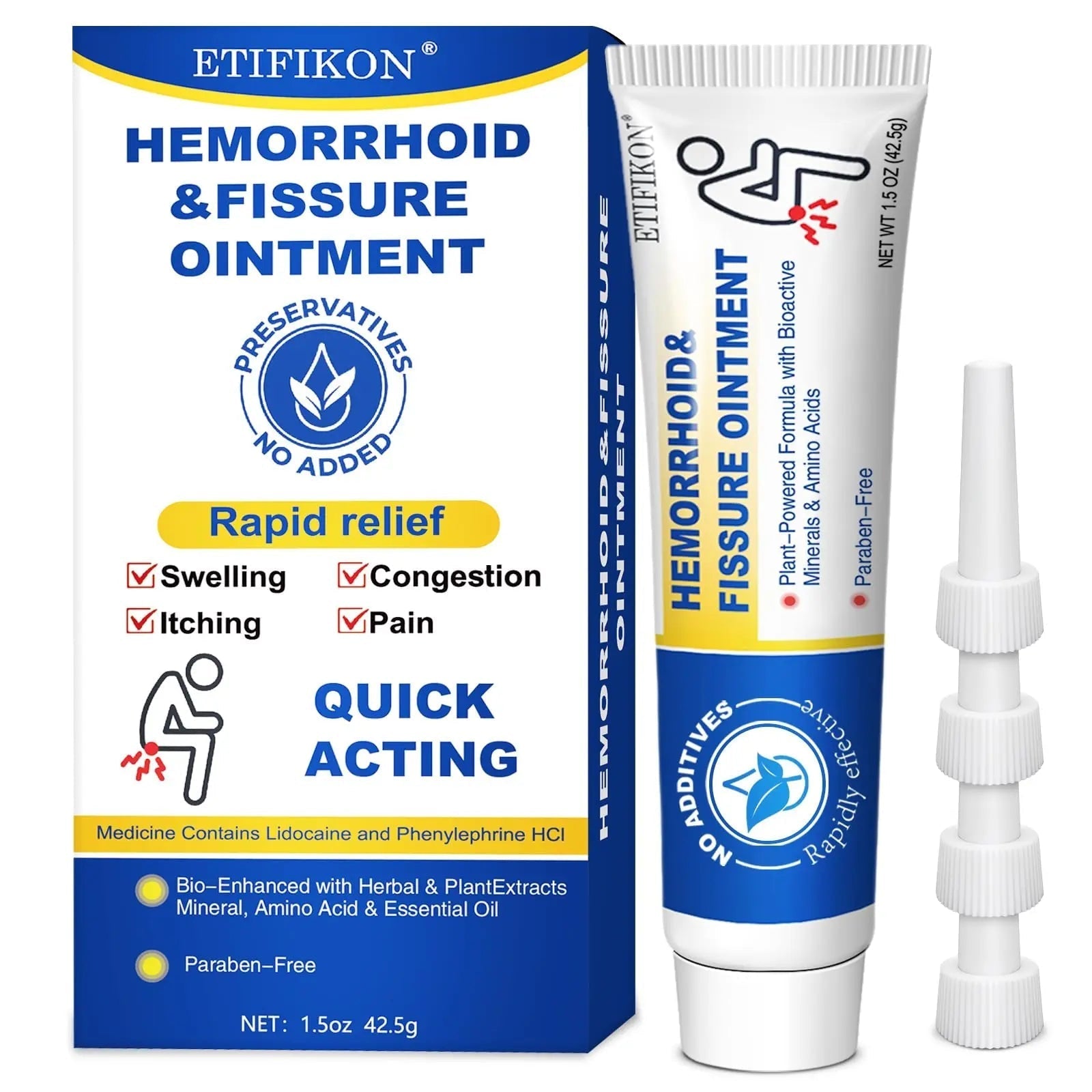 ETIFIKON Hemorrhoid & Fissure Ointment with 4% Lidocaine & Phenylephrine HCI – 42.5g Comforting Care Cream for Internal & External Areas – Helps Soothe Irritation & Support Daily Comfort (1 Pack) ETIFIKON buy supplements canada