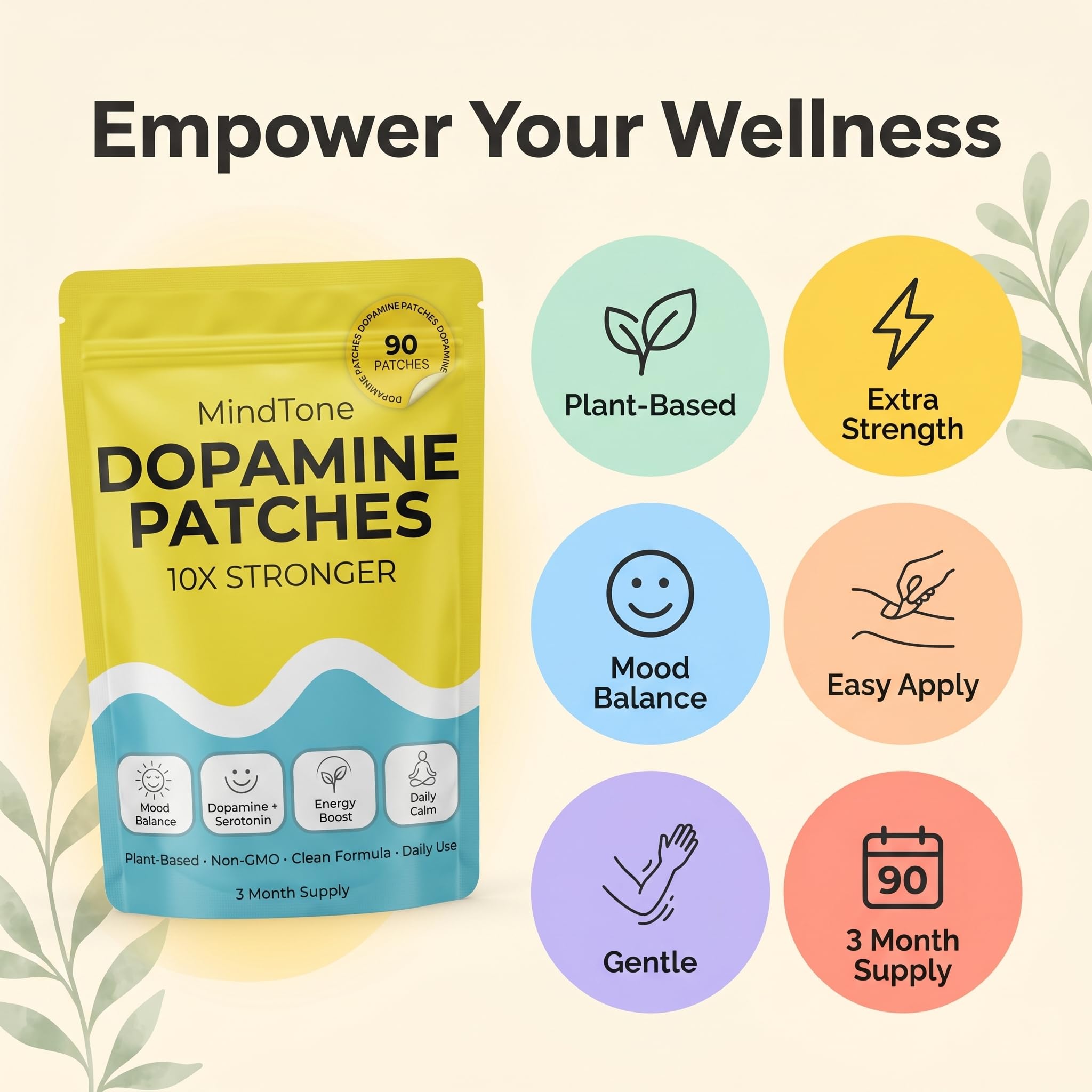 MindTone Dopamine Patches Extra Strength – 90 Count Plant-Based Non-GMO Mood Support & Energy Patch – Dopamine & Serotonin Balance – Mood Balance Patch for Women & Men – 3 Month Supply MindTone buy supplements canada