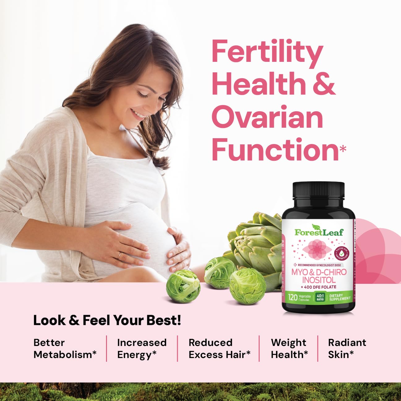 Myo-Inositol & D-Chiro Inositol Supplement for Women's Health | Fertility Supplements Women | Inositol 40:1 Ratio Support Ovarian Function & Healthy Hormone Balance Women | 2050mg | 120 Powder Caps ForestLeaf buy supplements canada