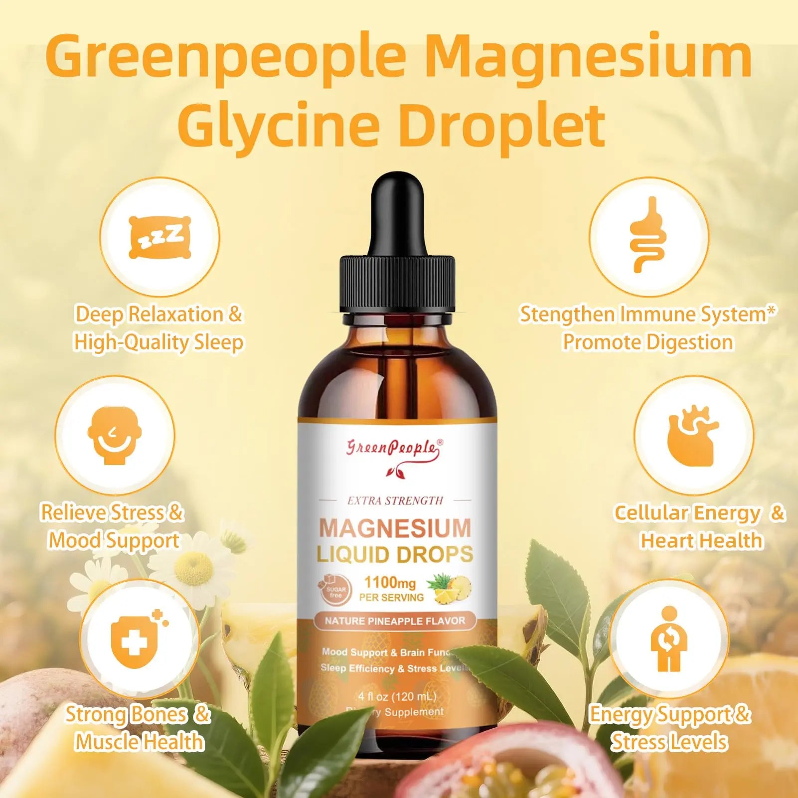 GREENPEOPLE 17-in-1 Triple Magnesium Complex Supplement,Magnesio Liquid Drops with Magnesium Glycinate & Citrate,Pineapple Flavor,Calm Mood,Muscle & Sleep for Adults,4 fl. oz 2Pack GREENPEOPLE buy supplements canada