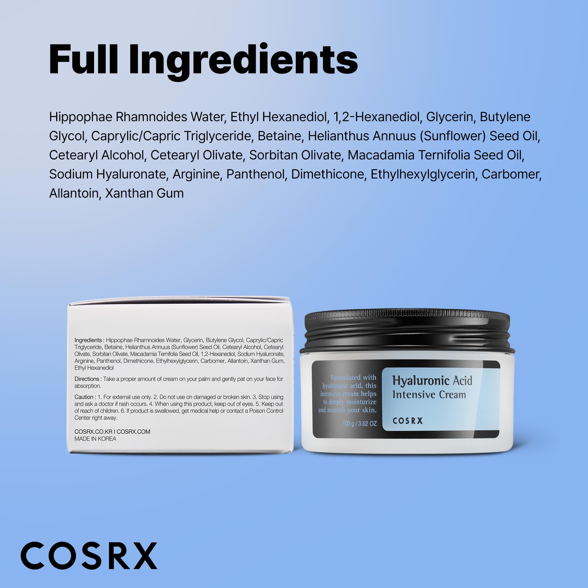 COSRX Hyaluronic Acid Moisturizing Cream, Long-lasting Hydration, Rich Moisturizer for Sensitive Skin 3.52 oz / 100g COSRX buy supplements canada