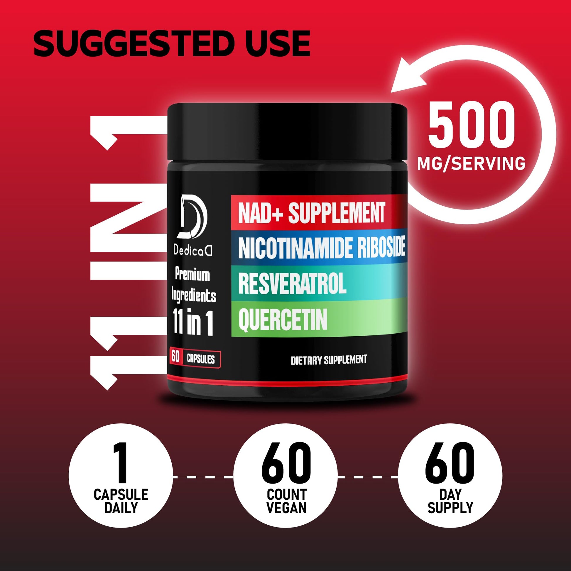 DEDICAD 11in1 NAD Supplement with Nicotinamide Riboside, Quercetin, Resveratrol and 8 More - 2 Month Supply DEDICAD buy supplements canada