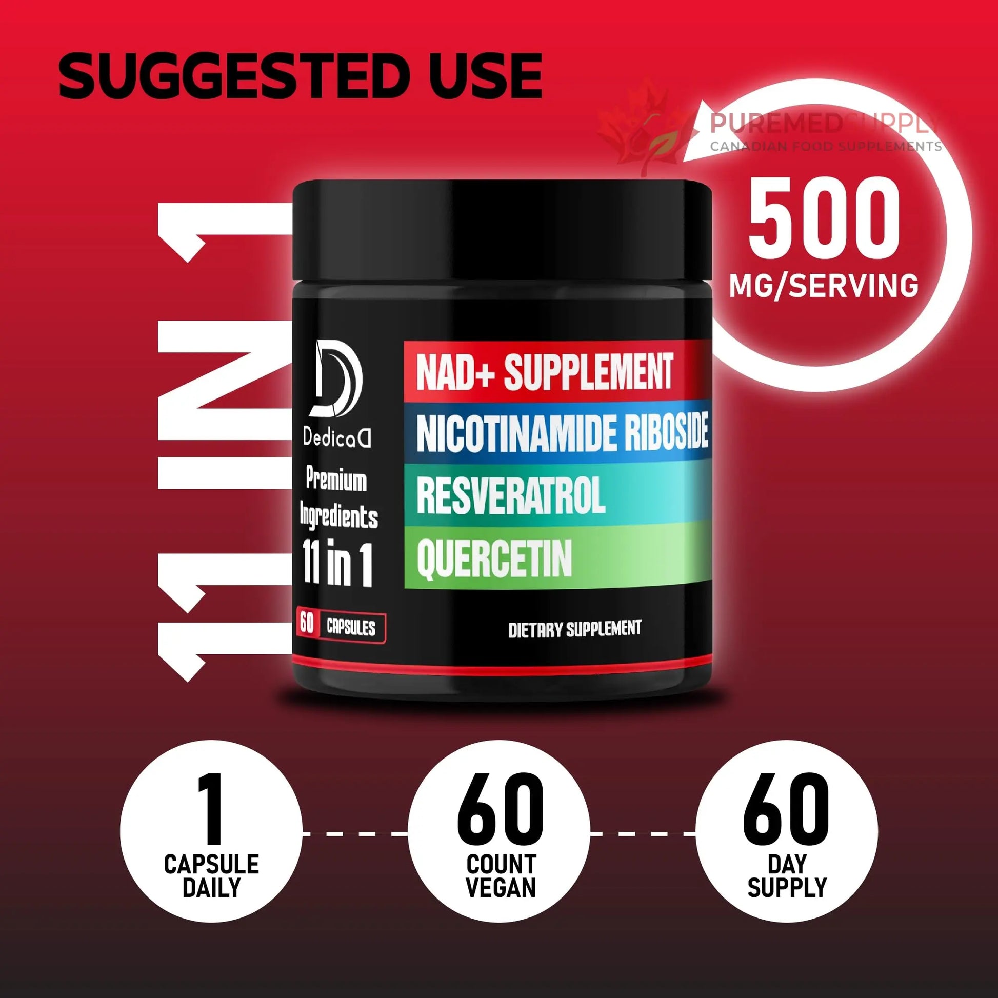 DEDICAD 11in1 NAD Supplement with Nicotinamide Riboside, Quercetin, Resveratrol and 8 More - 2 Month Supply DEDICAD buy supplements canada