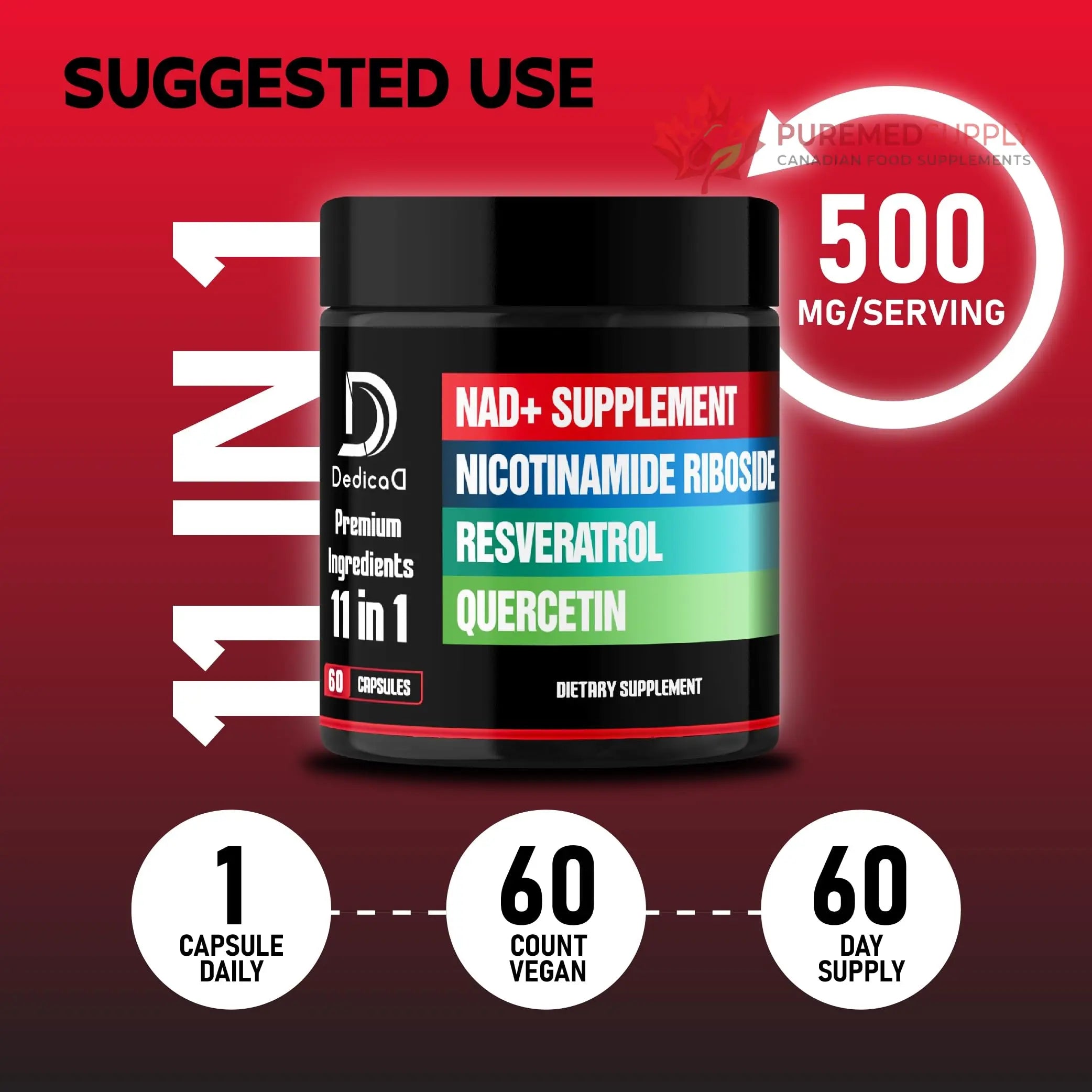 DEDICAD 11in1 NAD Supplement with Nicotinamide Riboside, Quercetin, Resveratrol and 8 More - 2 Month Supply DEDICAD buy supplements canada