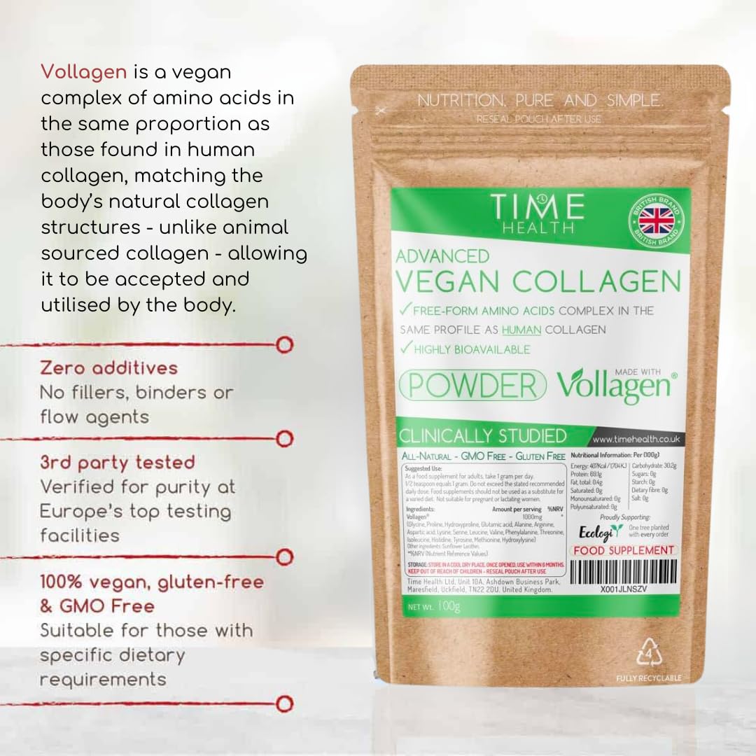 Vollagen® Advanced Vegan Collagen Powder - Amino Acid Complex in Ratio of Collagen Time Health buy supplements canada