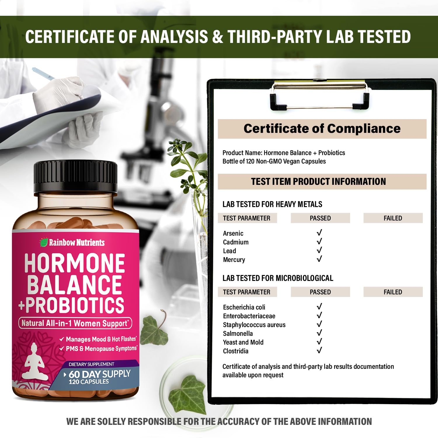 Hormone Balance + Probiotics for Women- Natural Menopause Relief, Weight Management, Bloating, Hot Flashes, PMS | Organic Maca, Chasteberry, Dong Quai & Black Cohosh | Non GMO |120 V Capsules Rainbow Nutrients, LLC buy supplements canada