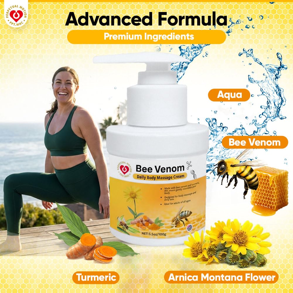 PPT.MHC Bee Venom Massage Cream with Pump - Soothing Muscle Rub with Turmeric, Arnica & MSM - Premium Bee Venom Lotion for Back, Legs & Feet - Everyday Non-Greasy 3.5oz Cream PPT.MHC buy supplements canada