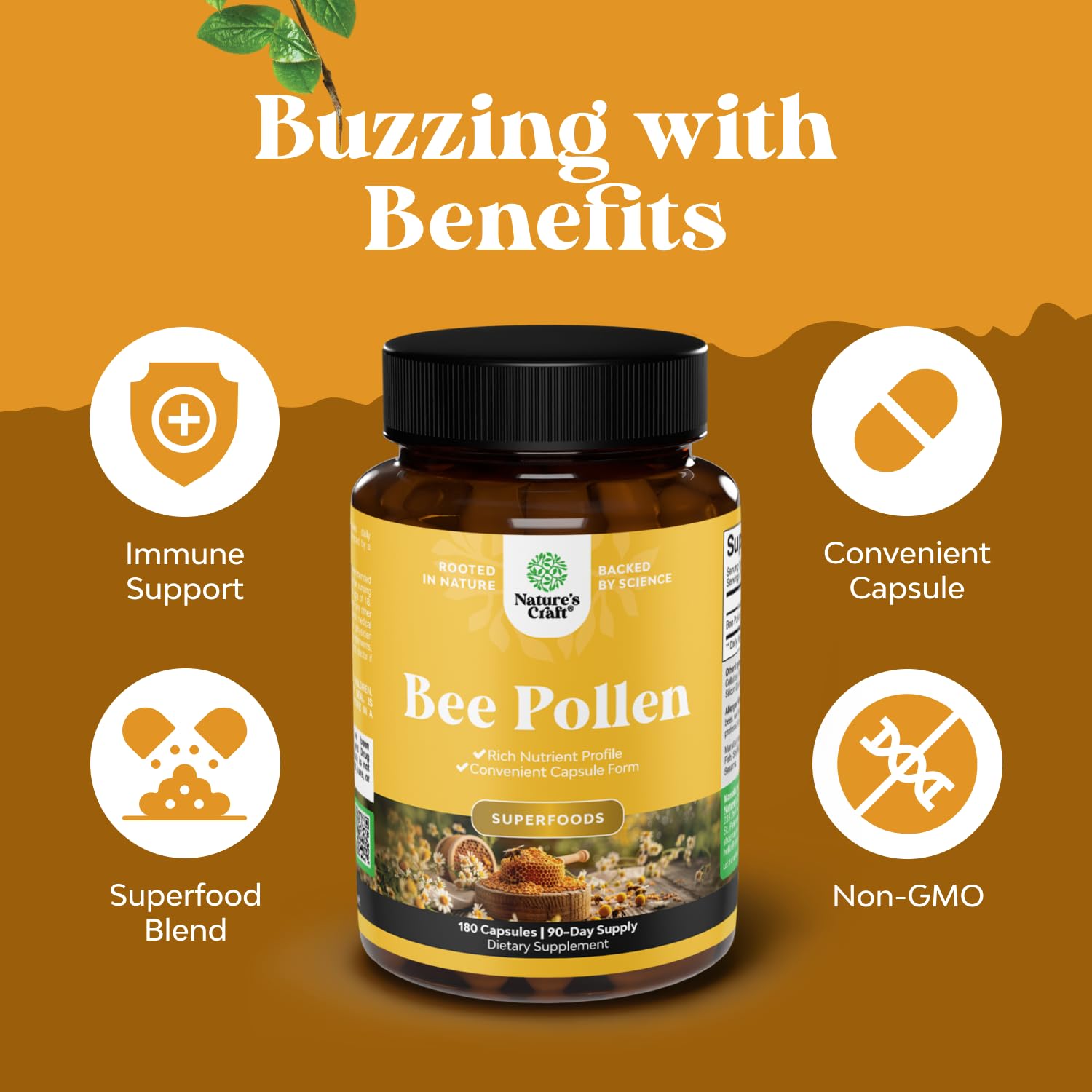 Bee Pollen Pills for Breast Growth 180 Ct - Bee Pollen Supplement 1000mg Serving with Naturally Occurring B Vitamins Minerals & Enzymes - Breast Support Supplement - Vegetarian Non-GMO & Gluten Free Natures Craft buy supplements canada