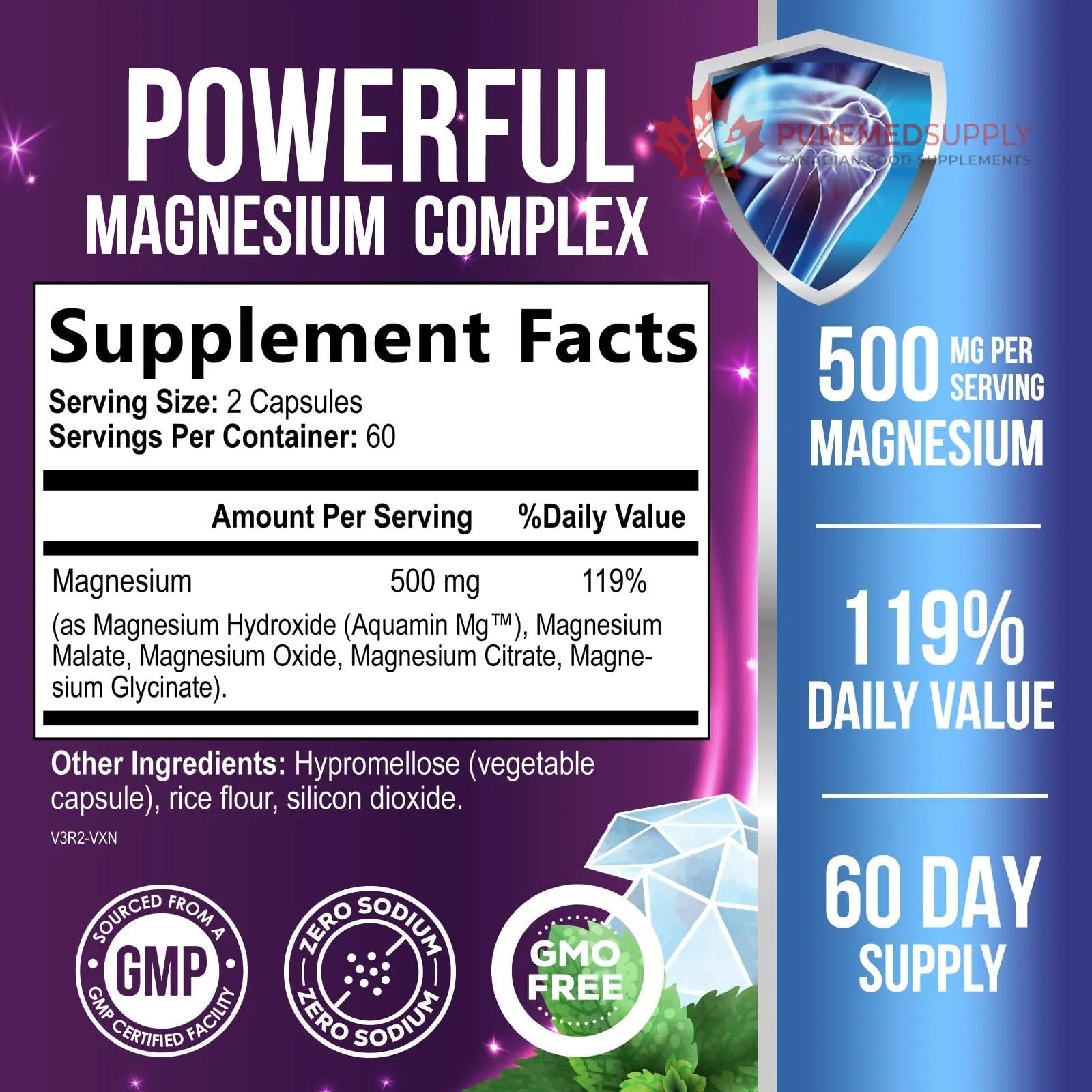 Magnesium Complex Capsules - 500mg per Serving Magnesium - High Absorption Chelated Mineral Supplement - with Oxide, Glycinate, Malate, Citrate for Muscle Bone and Heart Health Support - 120 Capsules Health Nutrition Naturals buy supplements canada