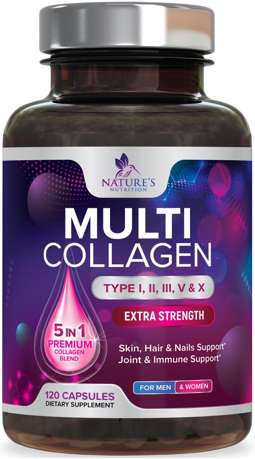 Multi Collagen Pills 2400 mg - Advanced Types I, II, III, V, X - Hydrolyzed Multi Collagen Peptides Pills, Collagen Supplements for Women & Men - Hair, Skin, & Nail Support Supplement - 120 Capsules Nature's Nutrition buy supplements canada