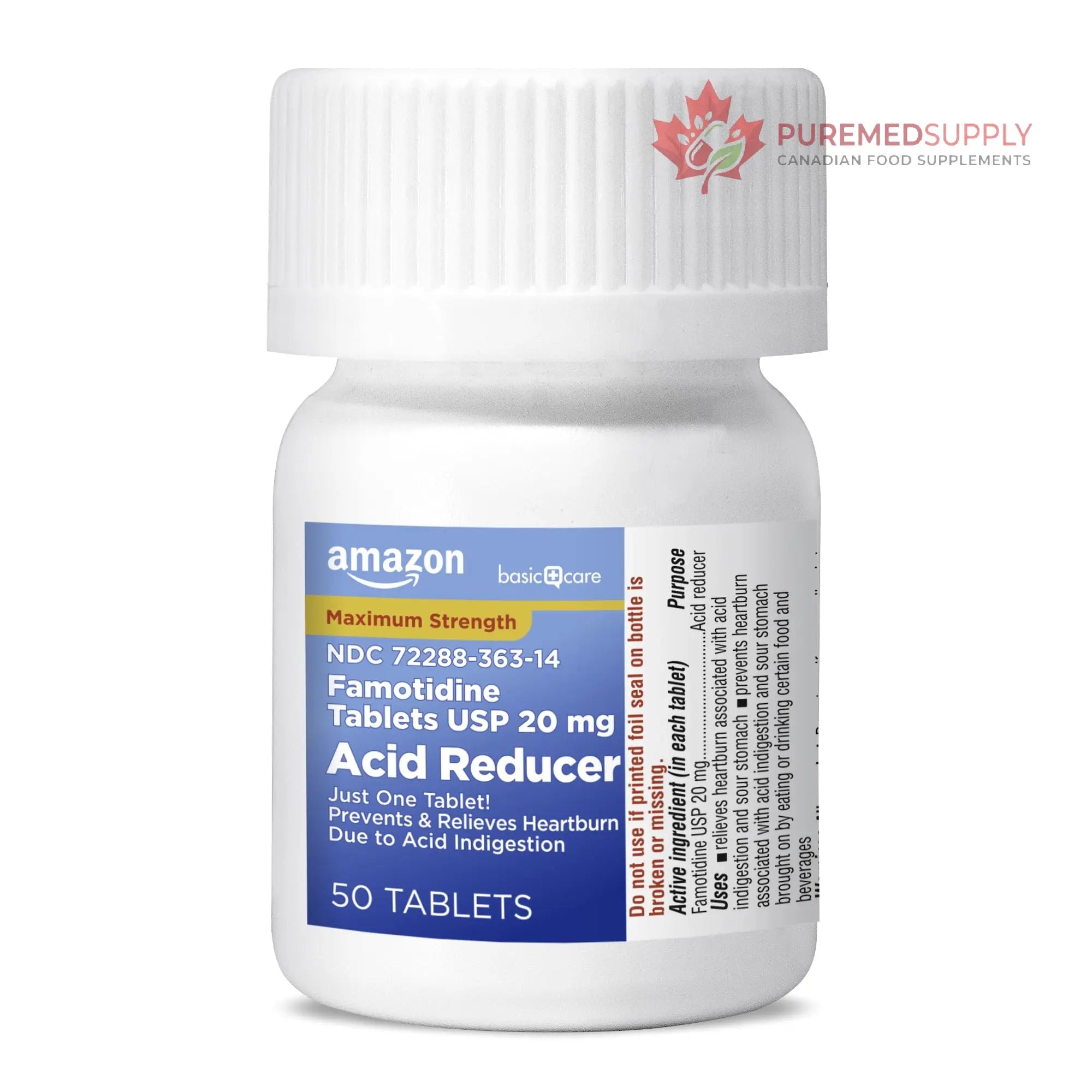 Amazon Basic Care Maximum Strength Famotidine Tablets 20 mg, Acid Reducer for Heartburn Relief, Prevents & Relieves Acid Indigestion, Heartburn Medicine, 50 Count Amazon Basic Care buy supplements canada