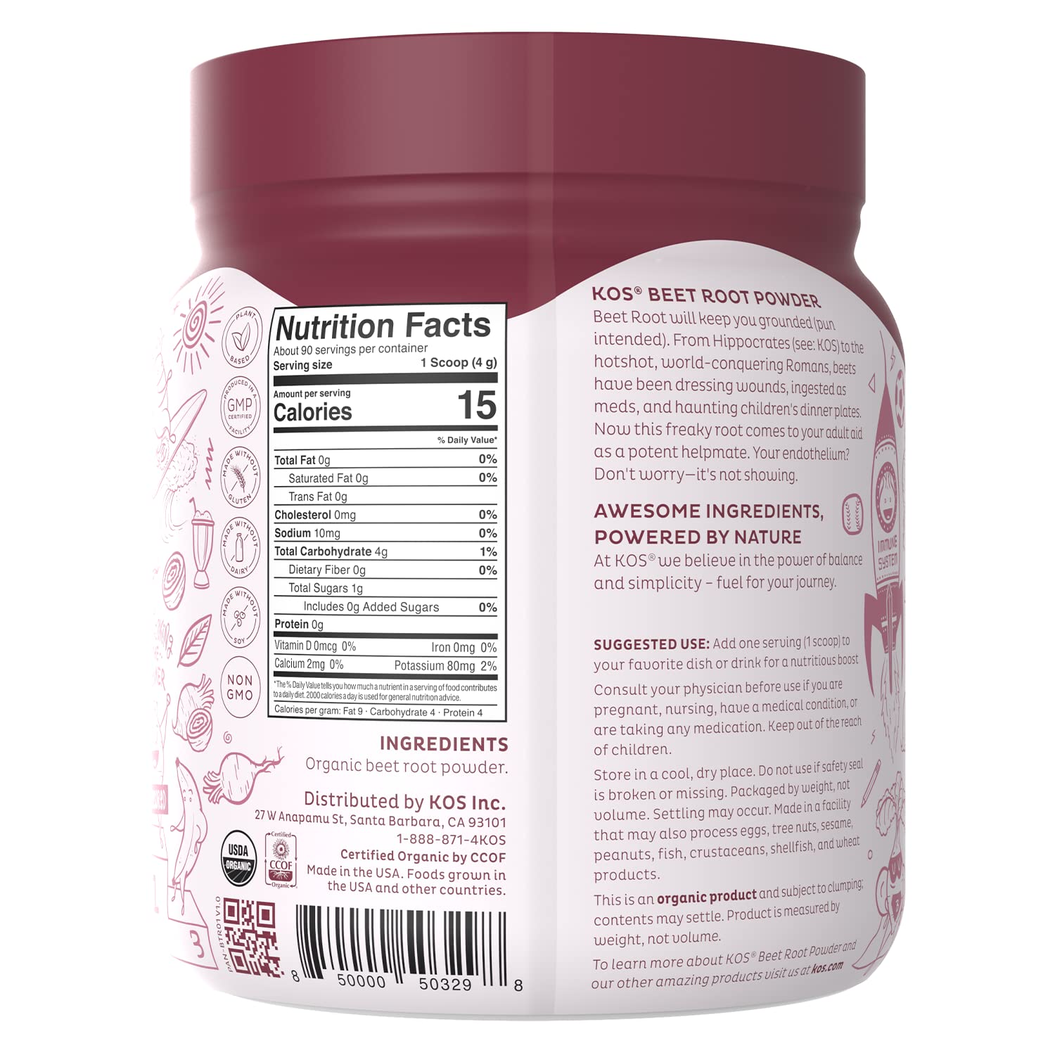 KOS Organic Beet Root Powder - USDA Certified, Nitric Oxide Booster, Non-GMO, Gluten KOS buy supplements canada