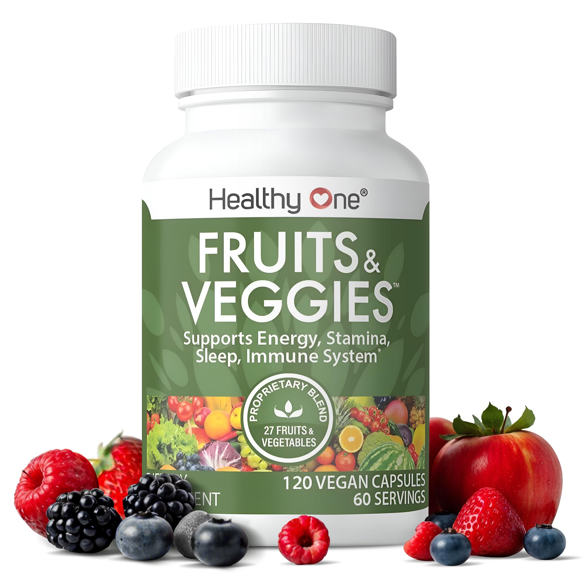 Fruits & Veggies Formula - 27 Premium Whole Foods - Organic Ingredients - Equals 3 Servings of Fruits & Vegetables - Improve Energy, Focus & Immune Function - Fiber - Antioxidants - 120ct (60 Serv) Healthy One buy supplements canada