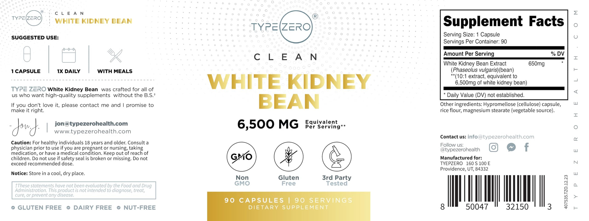 Type Zero Clean White Kidney Bean Capsules (6,500 MG Equivalent Per Serving, 90 Count) - Non-GMO, Gluten Free Type Zero buy supplements canada