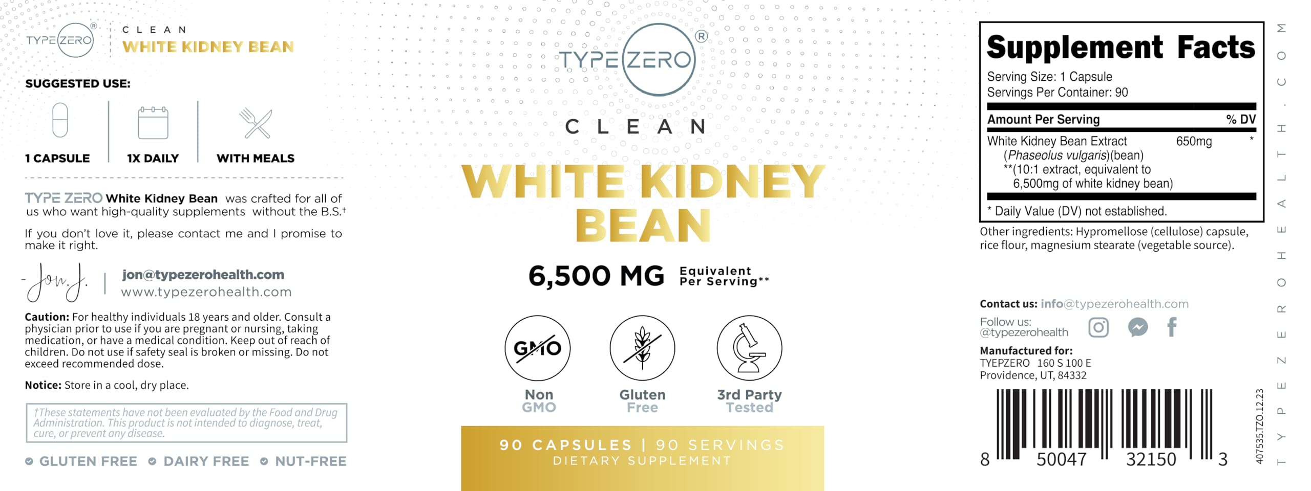 Type Zero Clean White Kidney Bean Capsules (6,500 MG Equivalent Per Serving, 90 Count) - Non-GMO, Gluten Free Type Zero buy supplements canada