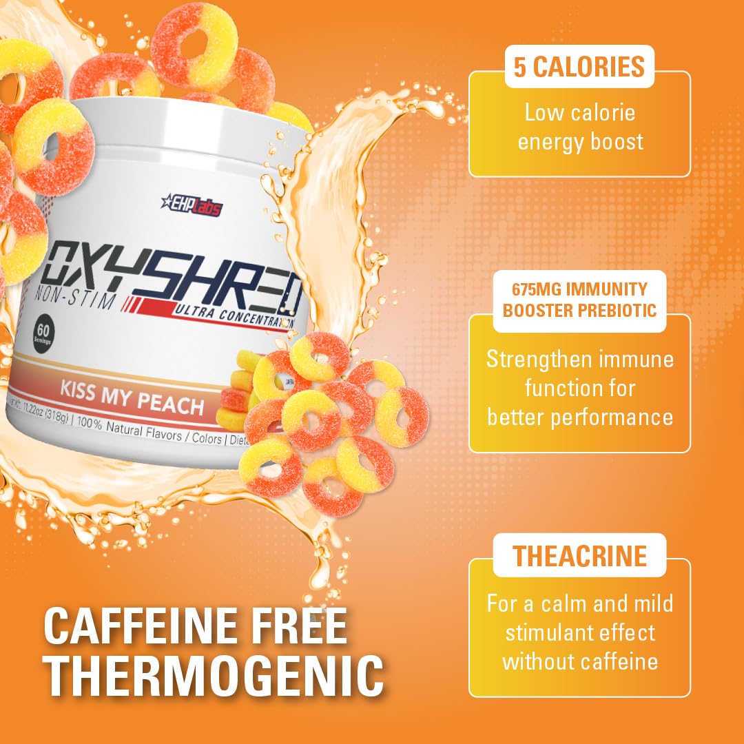 EHP Labs OxyShred Non Stimulant Pre Workout Powder - Stim Free Pre Workout, Caffeine Free Preworkout for Men & Women with L Glutamine & Acetyl L Carnitine - Peach, 60 Servings EHP Labs buy supplements canada