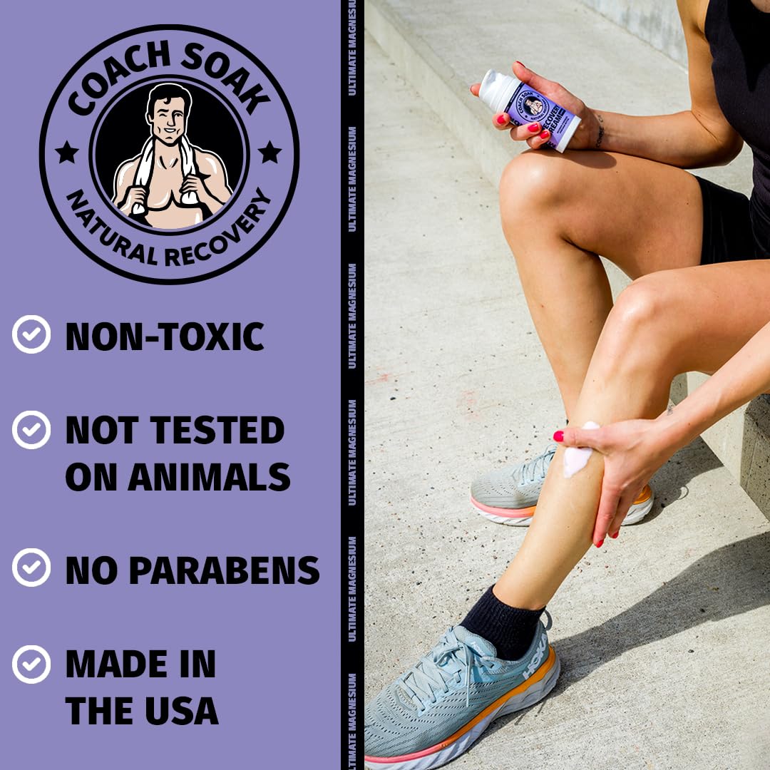 Coach Soak Magnesium Cream with MSM in Pump Bottle - Natural Recovery Cream with Magnesium Chloride & Menthol - Fast-Absorbing for Muscles & Joints, Lavender 3.4oz Coach Soak buy supplements canada
