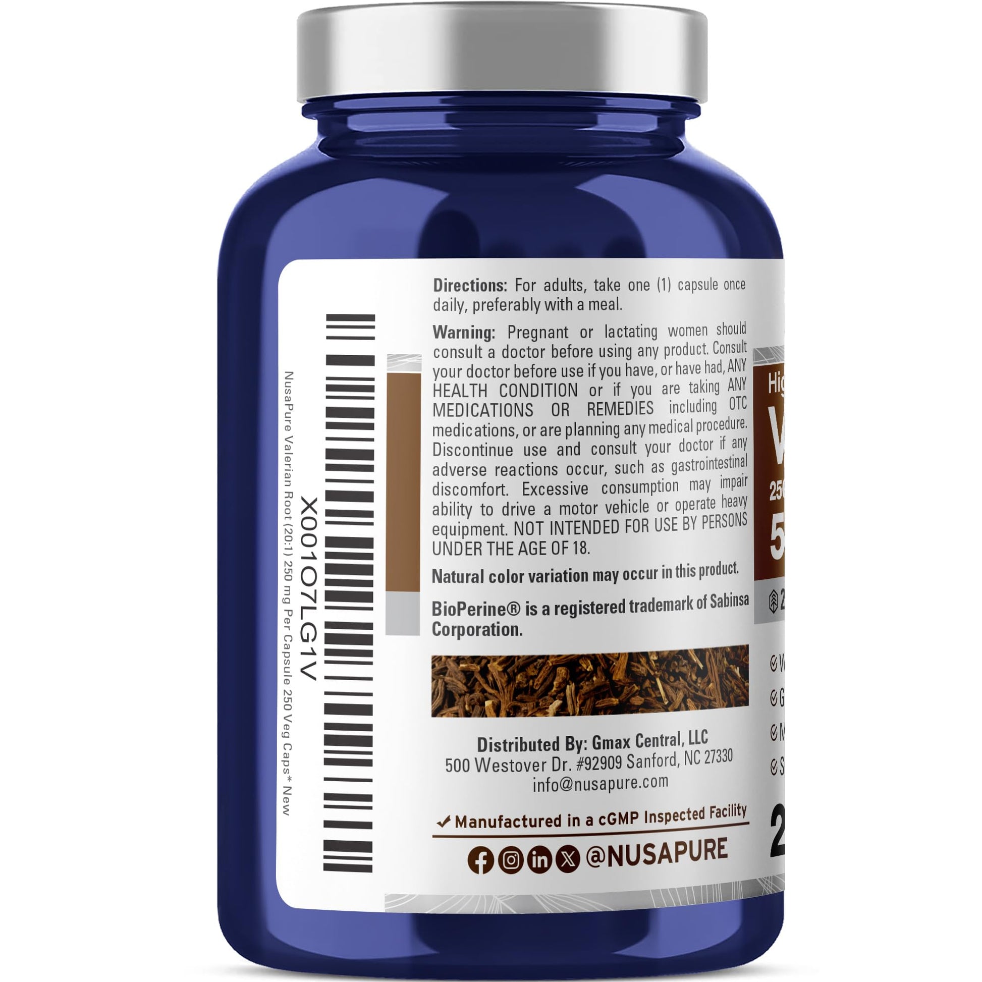 NusaPure Valerian Root 20:1 Extract, 250 mg Equivalent to 5000mg Per Veggie Caps, 250 Count, Vegan, Non-GMO, Bioperine NusaPure buy supplements canada