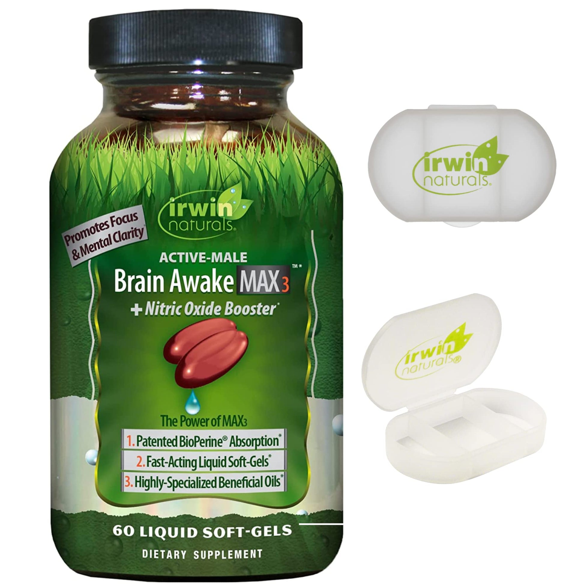 Irwin Naturals Brain Awake Max3 + Nitric Oxide Booster 60 Count with Pill Case Irwin Naturals buy supplements canada