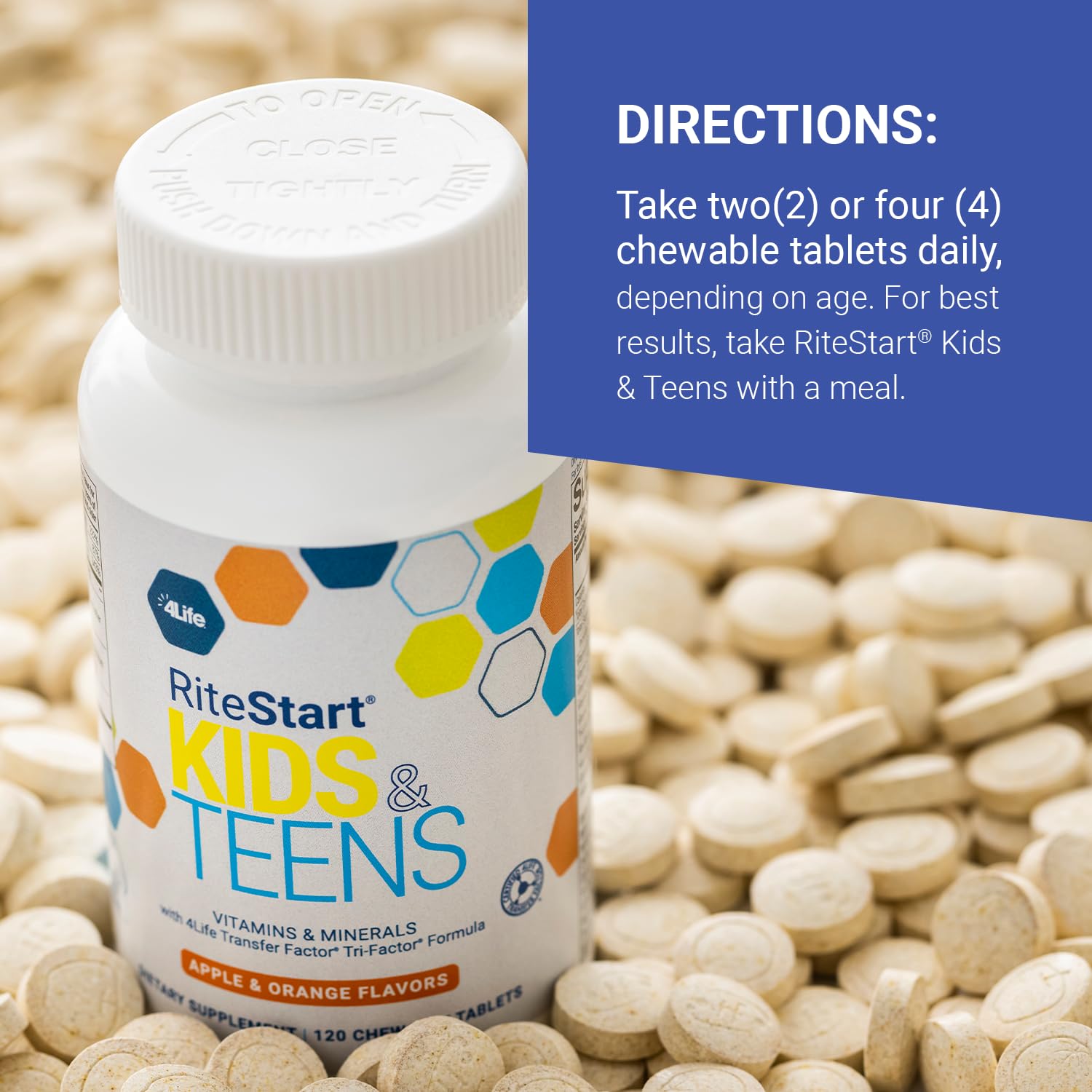 4Life RiteStart Kids and Teens- Apple, Orange Flavors, 22 Essential Vitamins, Minerals, Immune System and Brain Support Ages 2+ - 120 Chewable Tablets 4Life buy supplements canada
