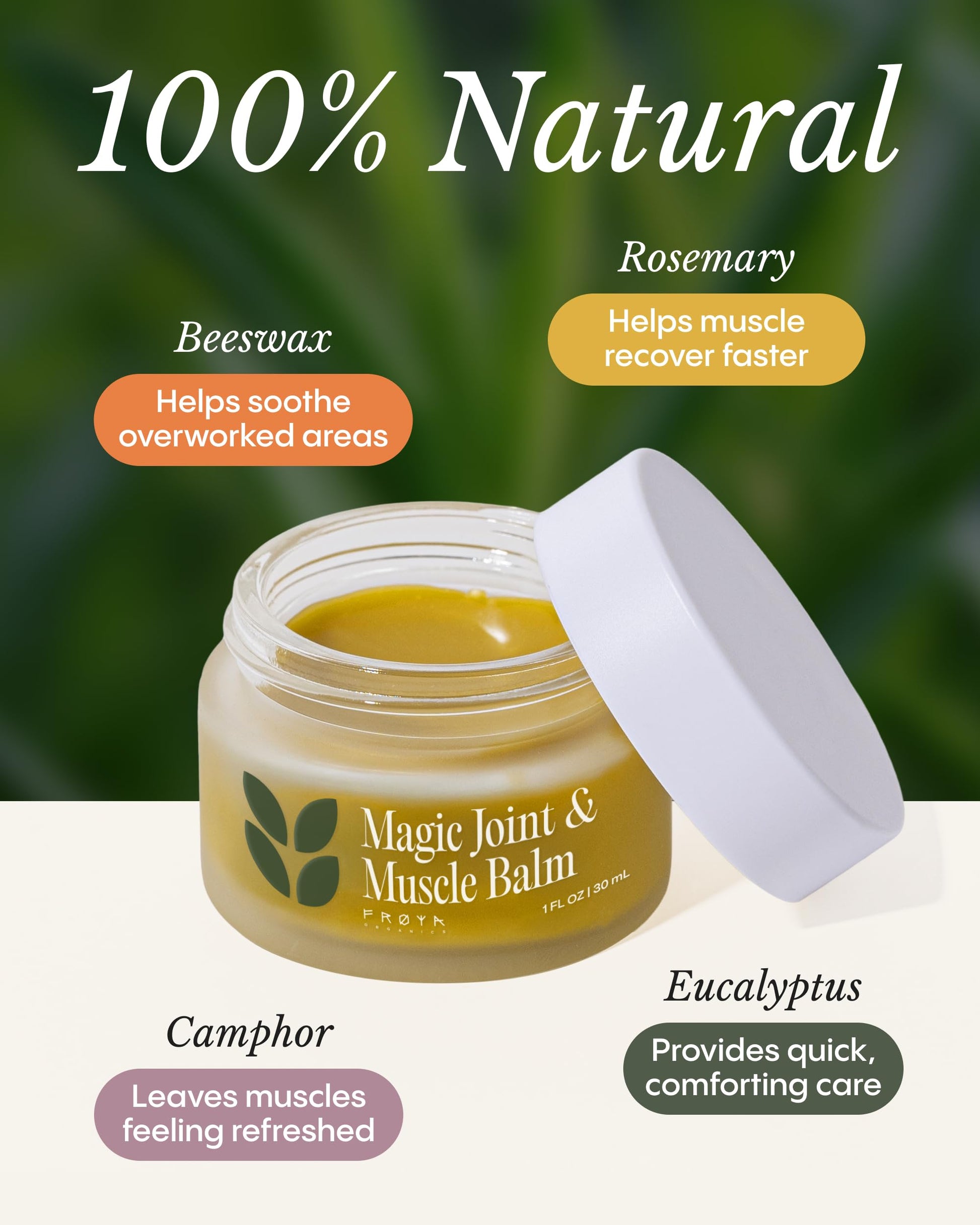 Frøya Organics Relaxing Body Balm | Arnica & Eucalyptus with Beeswax | Gentle Massage Balm for Shoulders, Knees & Back | Infused with Rosemary, Camphor & Marigold Extract | 30ml FRØYA buy supplements canada